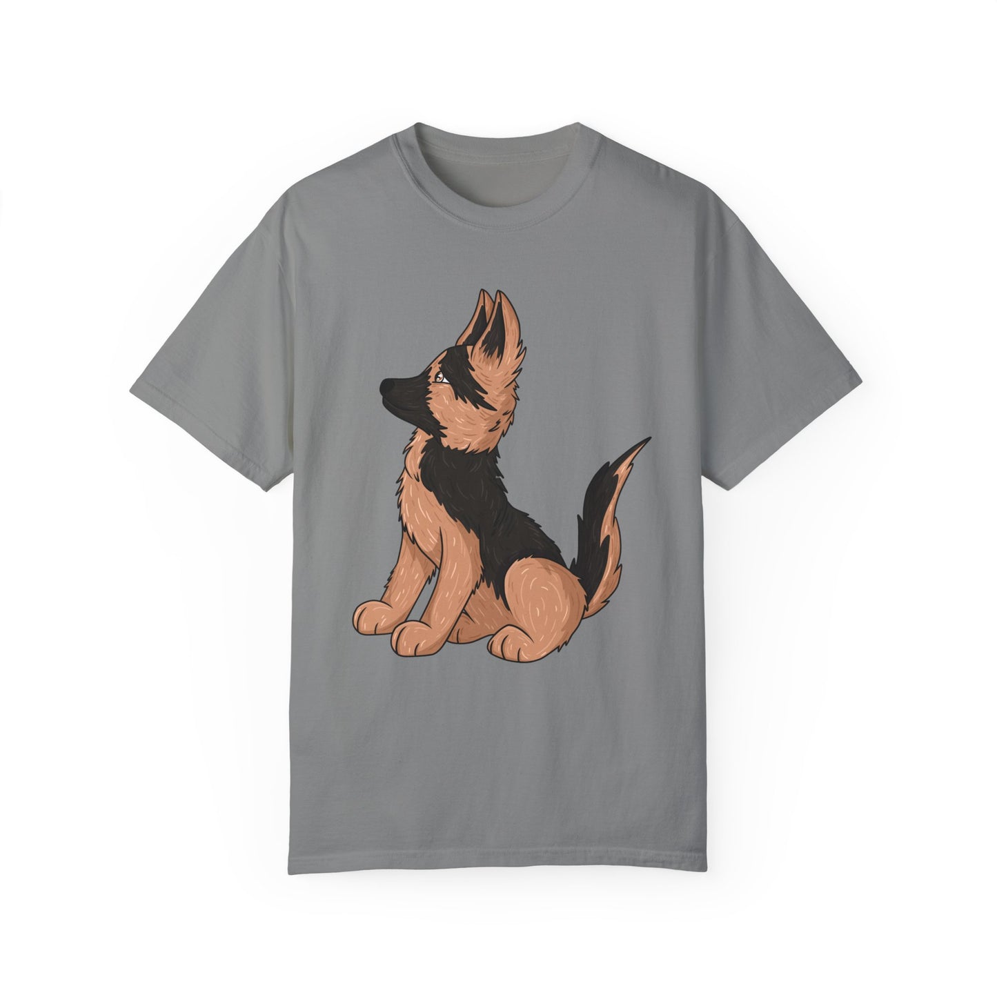 Unisex Dog Lover T-Shirt With a Graphic of Cute German Shepherd Puppy Looking Upward