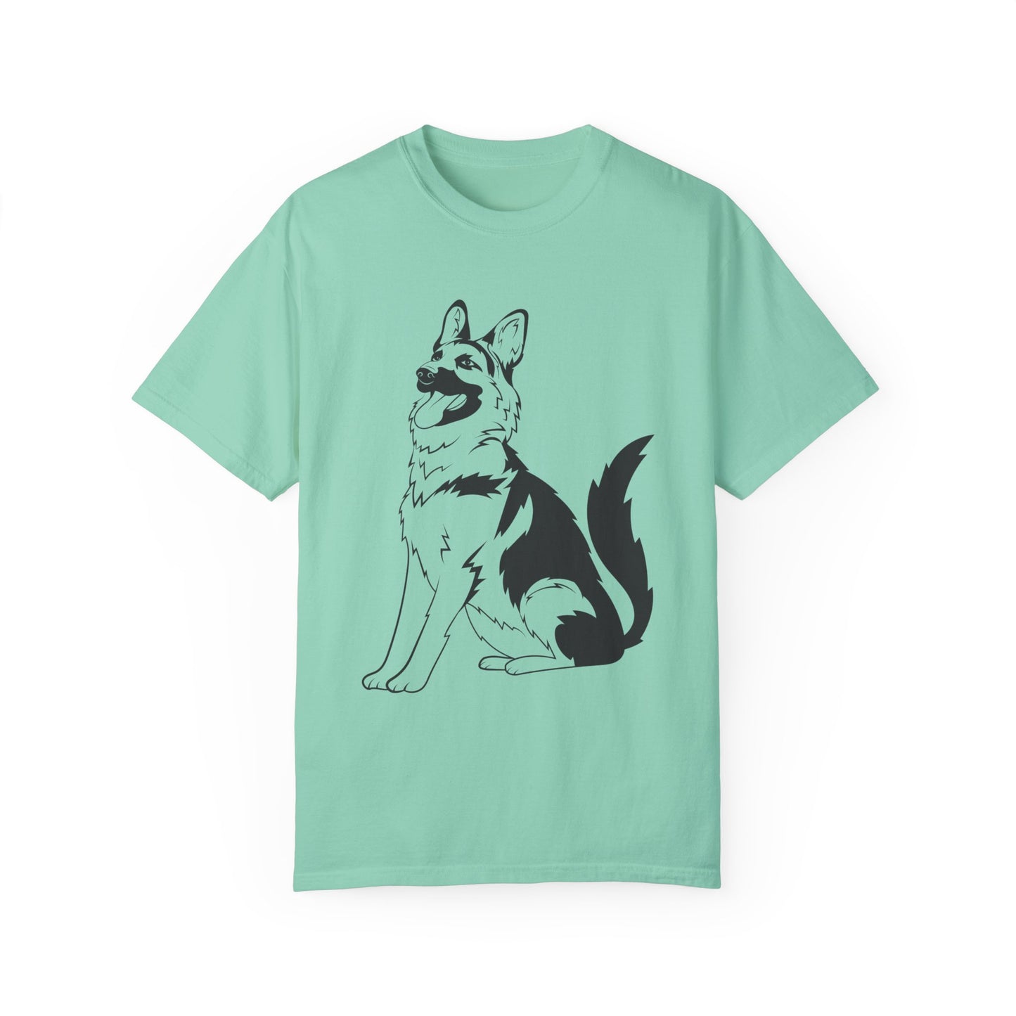 Unisex Dog Lover T-Shirt With a Graphic of Black and Transparent German Shepherd Sloppily Sitting