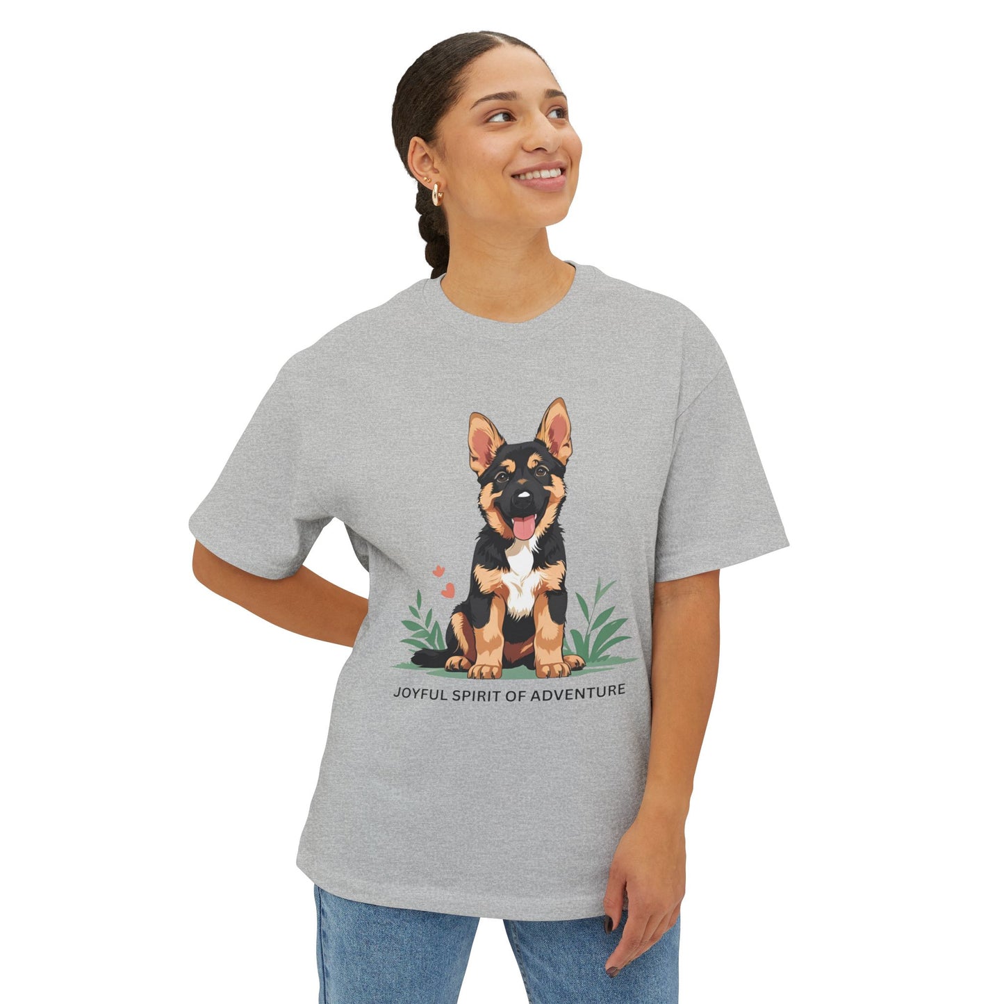 Joyful Spirit of Adventure German Shepherd Puppy Tee | Unisex Oversized Boxy T-Shirt, Pet Lover Gift, Animal Lover Apparel, Gift for Dog Owners