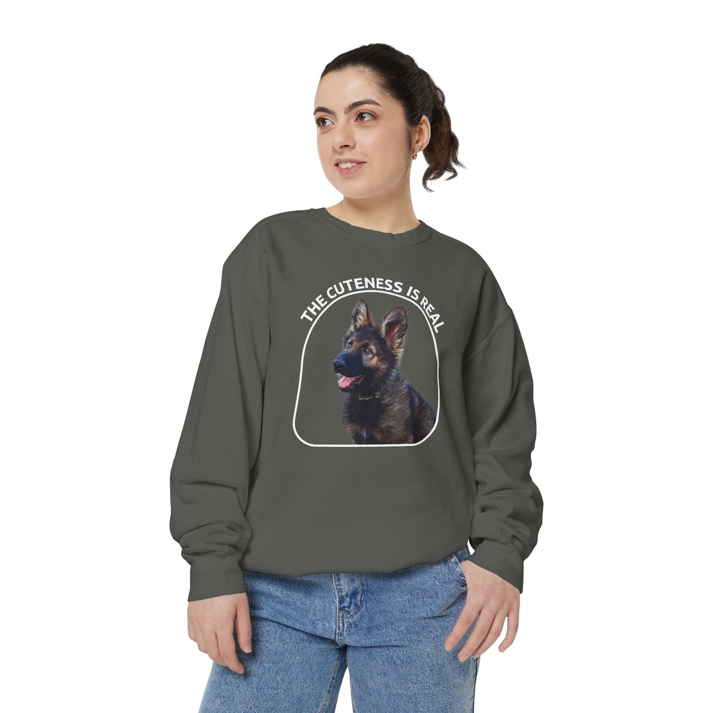 Unisex Dog Lover Sweatshirt With a Cute German Shepherd Puppy and Caption The Cuteness Is Real