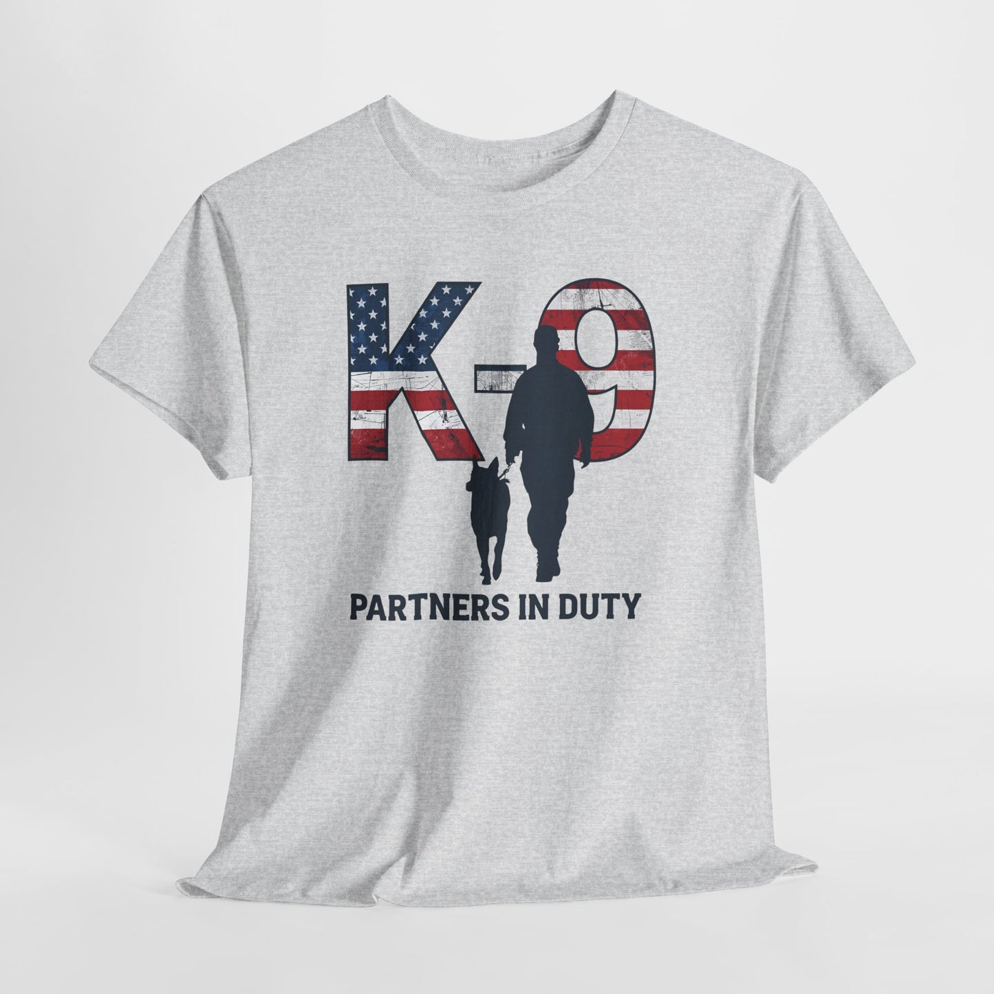 Patriotic K-9 T-Shirt - Partners in Duty Tee | Unisex Heavy Cotton Tee for Dog Lovers, Military Support, Gifts for Dog Handlers
