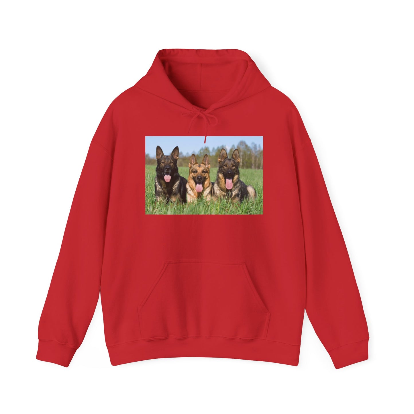A Dog Lover Hoodie With Three Giant German Shepherds Lying on The Grass Leaving Tongues Out