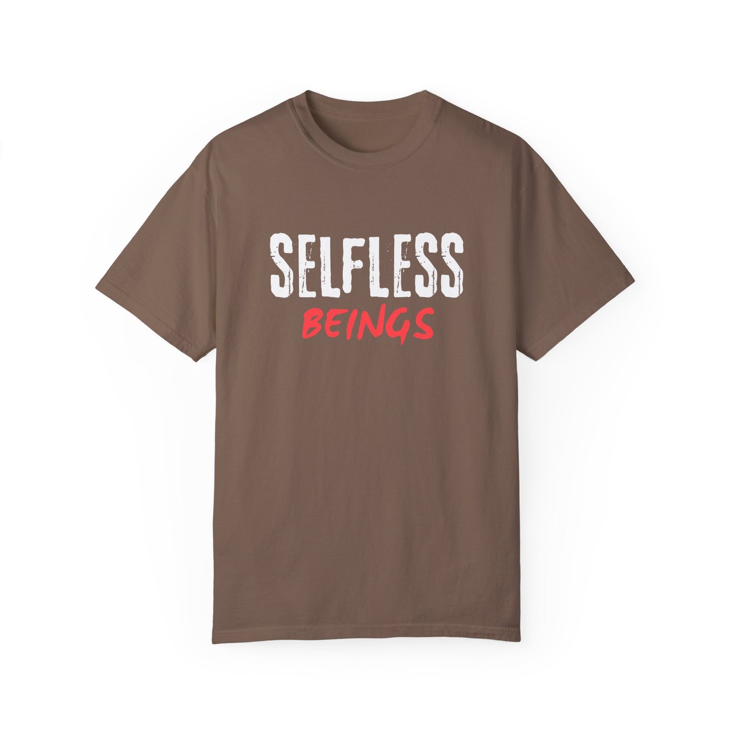 Unisex Dog Lover T-Shirt With Text "Selfless Beings" Designed Using White and Red Effect