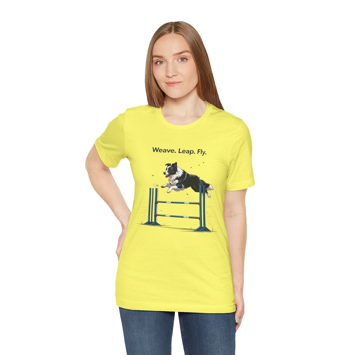 Dog Agility Spirit T-Shirt, Weave Leap Fly Tee, Gifts for Dog Lovers, Pet Enthusiasts, Animal Lovers T-Shirt, Casual Wear, Dog Show Gear