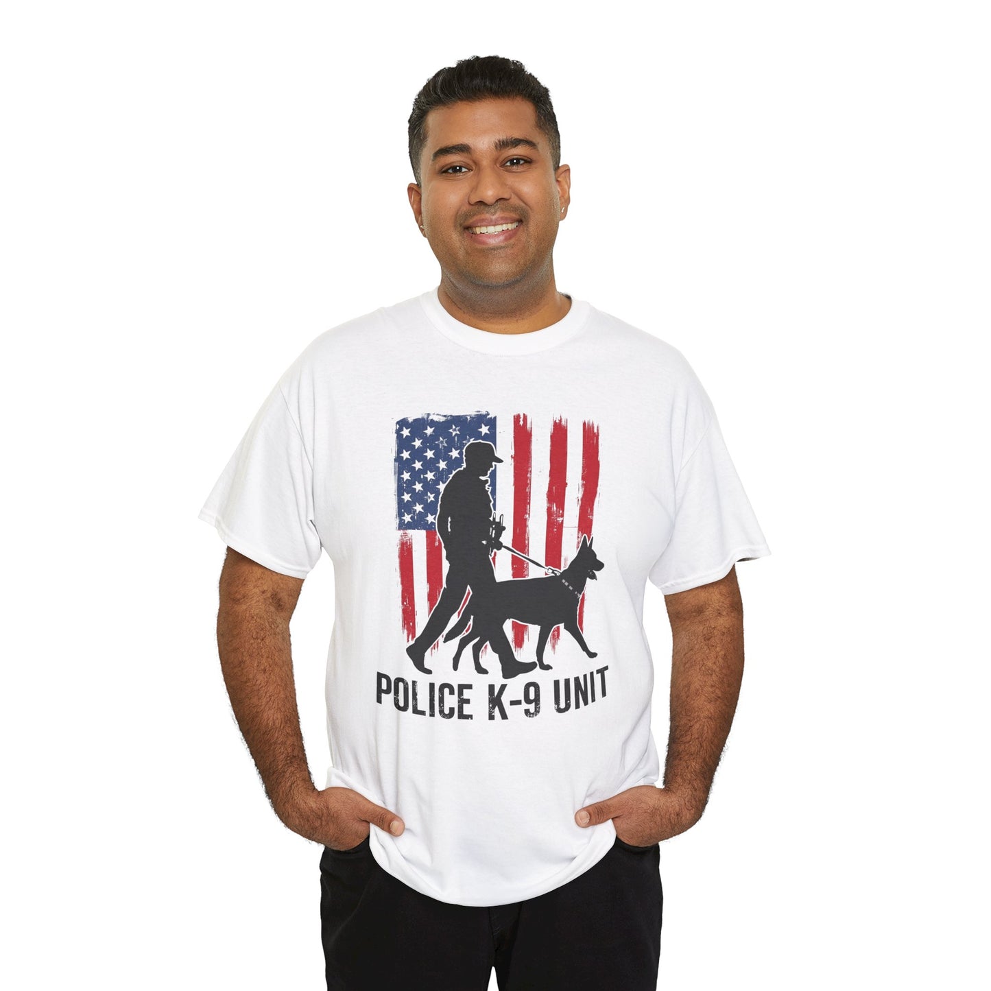 Patriotic Police K-9 Unit Heavy Cotton Tee, Unisex Cotton Shirt for Dog Lovers, Law Enforcement Apparel, Gifts for Police Officers