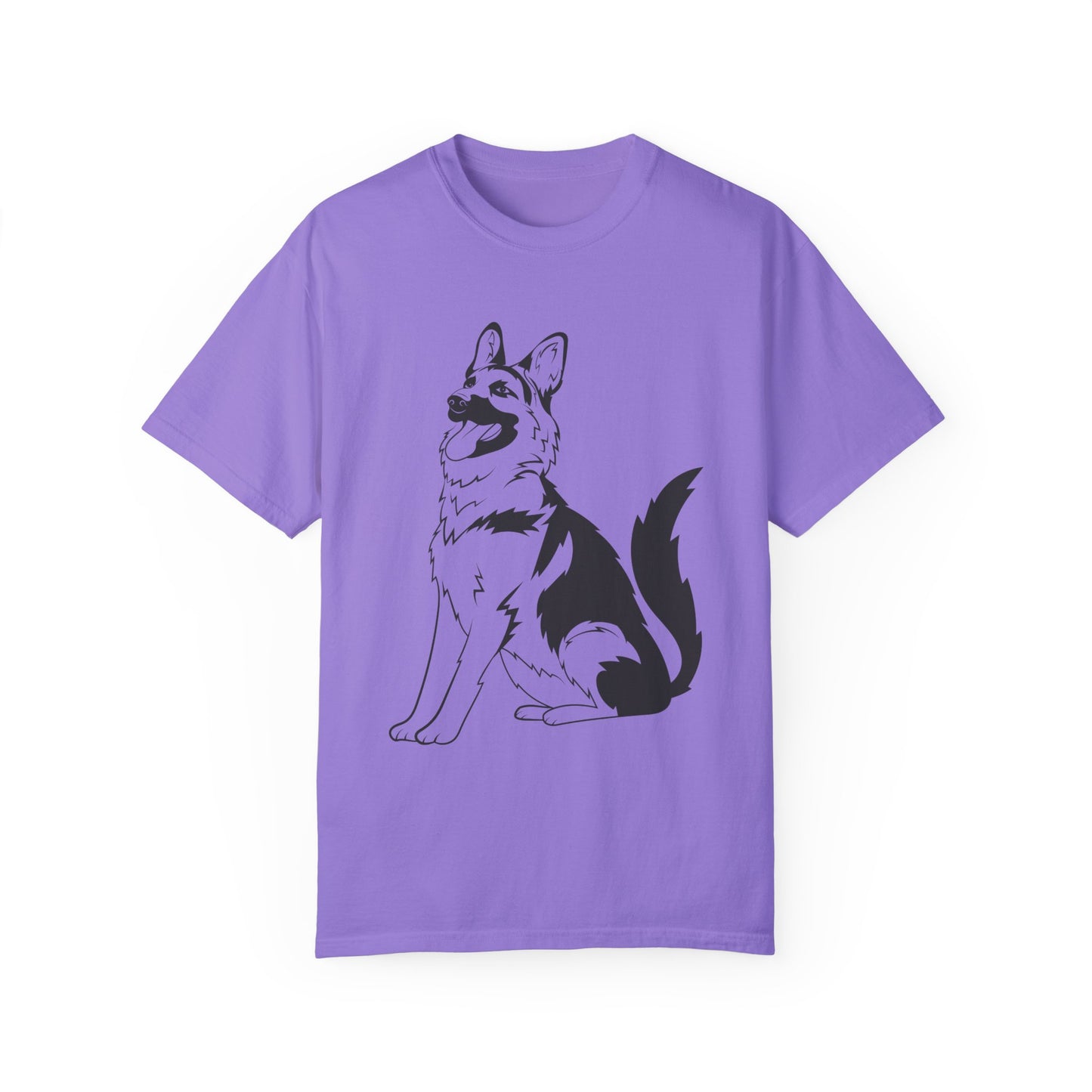 Unisex Dog Lover T-Shirt With a Graphic of Black and Transparent German Shepherd Sloppily Sitting