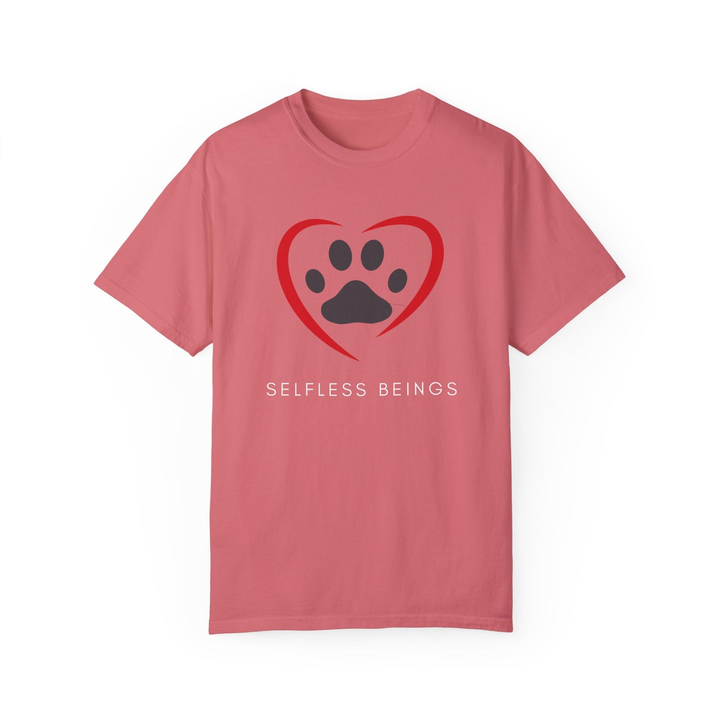 Unisex Dog Lover T-Shirt With Graphic of Curvy Heart Boundaries Contain Dog Paw Print and Caption Selfless Beings Below