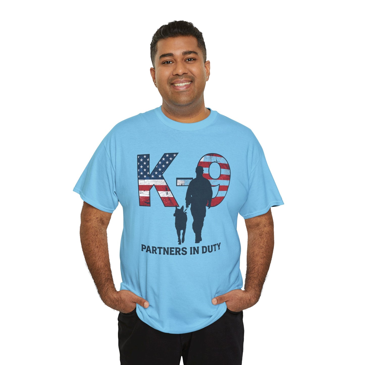 Patriotic K-9 T-Shirt - Partners in Duty Tee | Unisex Heavy Cotton Tee for Dog Lovers, Military Support, Gifts for Dog Handlers