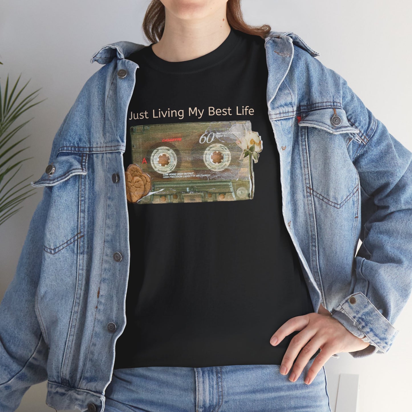 Just Living My Best Life Tee, Vintage Cassette T-Shirt, Casual Wear, Gift for Friends, Music Lover's Apparel