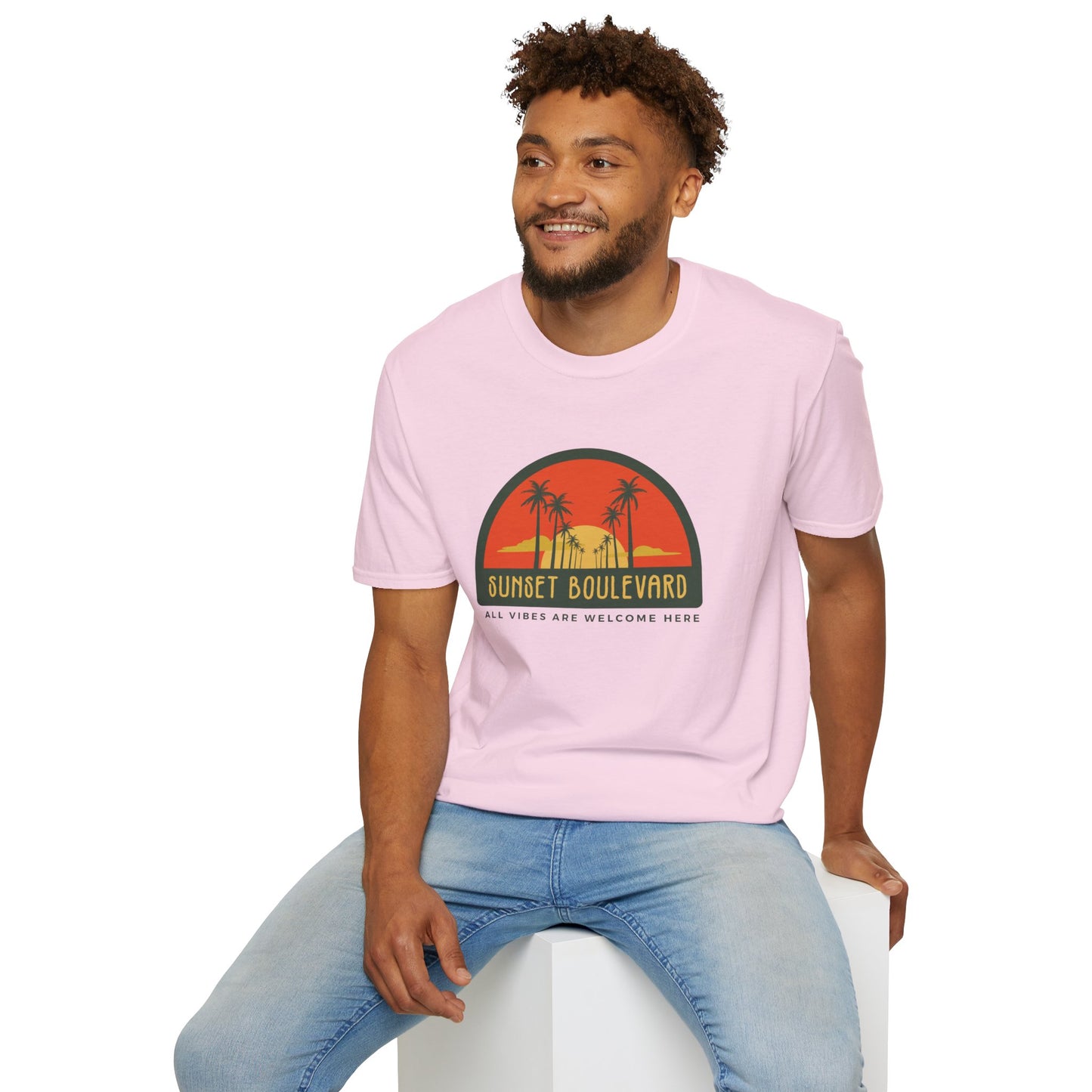 Sunset Boulevard Unisex Softstyle T-Shirt, Retro Beach Tee, Vacation Shirt, Summer Apparel, Travel Gift
