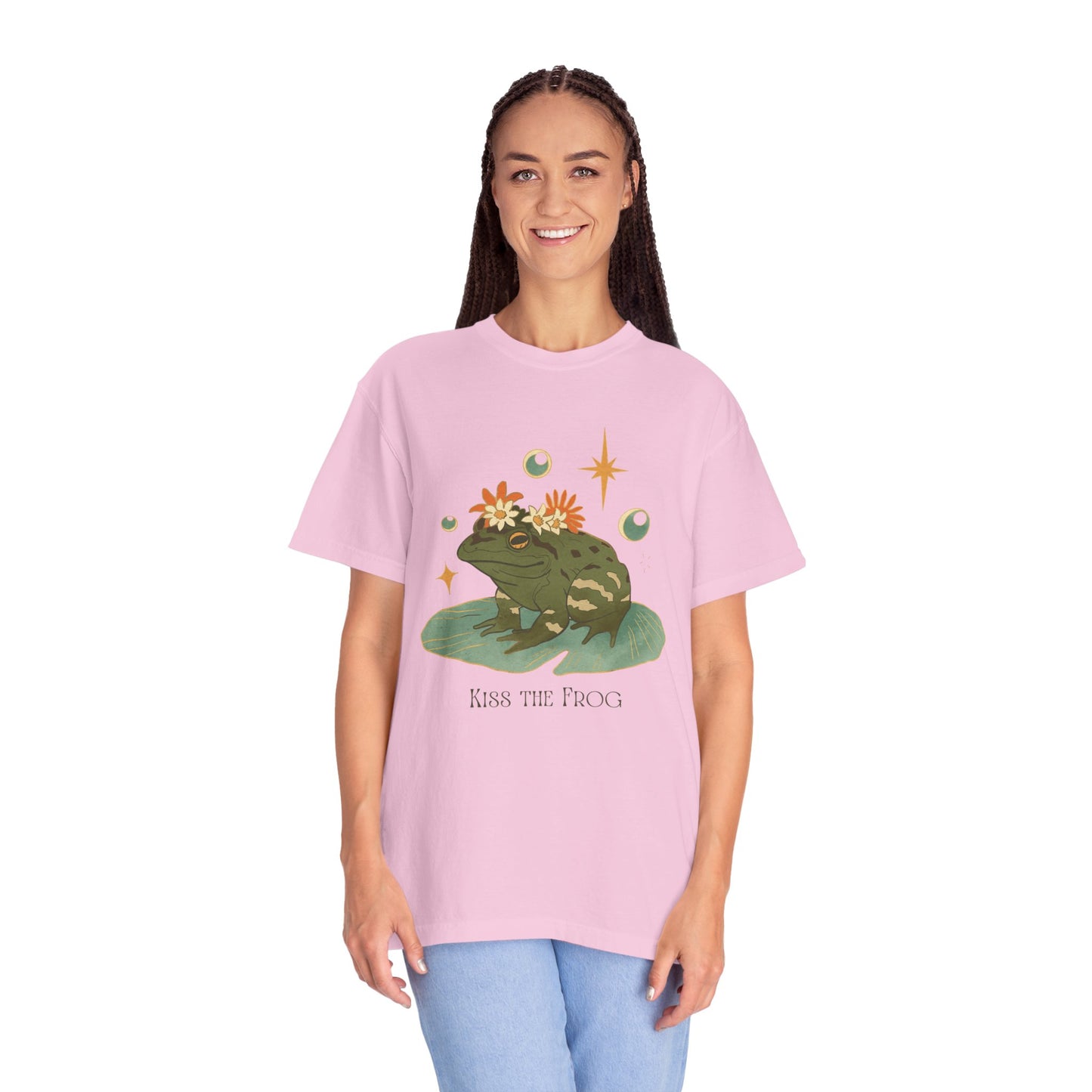 Kiss the Frog T-Shirt, Garment-Dyed Unisex Tee, Fun Gift for Nature Lovers, Cute Frog Graphic T-Shirt, Ideal for Casual Outings