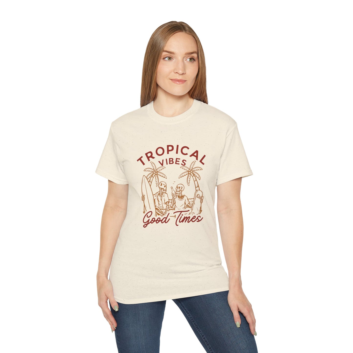 Tropical Vibes Unisex Cotton Tee, Fun Summer Shirt, Vacation Outfit, Beach Party Apparel, Good Times Graphic Tee