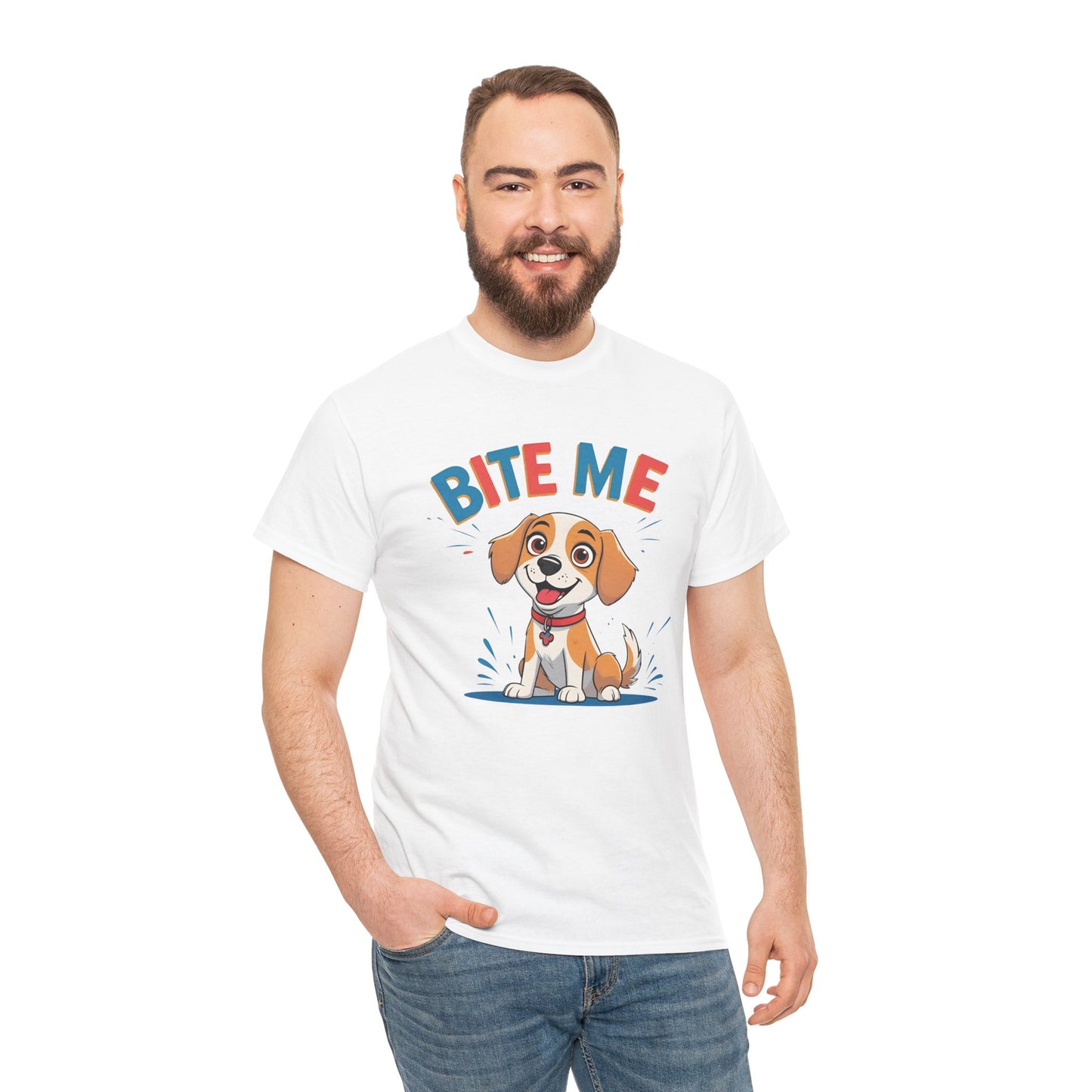 Playful Dog Lover Tee, Bite Me Unisex Cotton T-Shirt for Dog Trainers, Funny Gift for Dog Lovers, Cute Dog Apparel