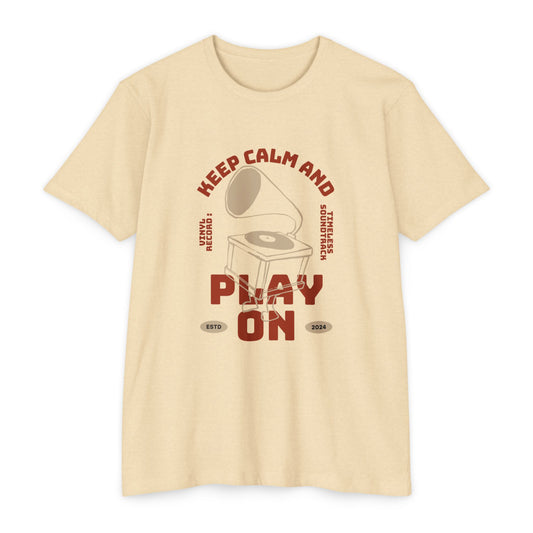 Retro Music Vibe T-Shirt, Unisex Tee, Gift for Music Lovers, Keep Calm and Play On Shirt, Casual Summer Wear, Music Themed Apparel