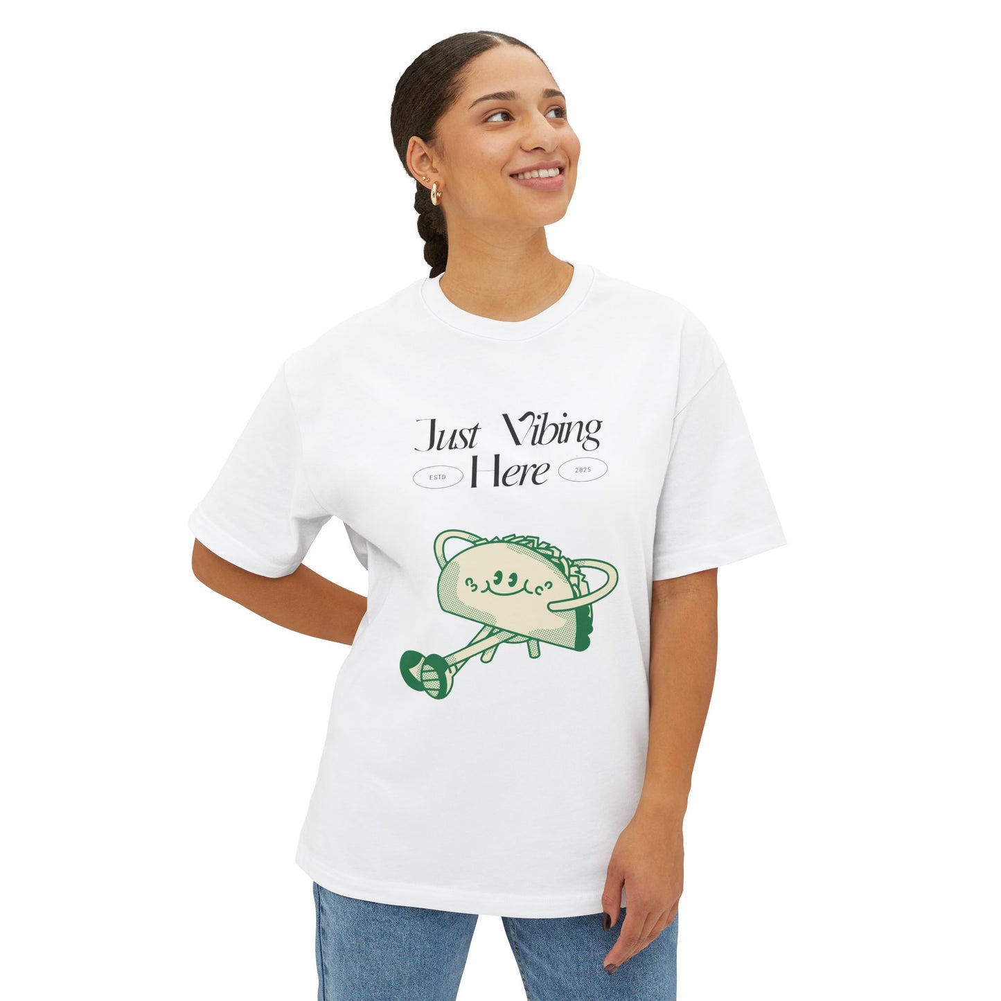 Just Vibing Here Unisex Oversized Tee, Casual Graphic Top, Everyday Wear, Comfortable Summer Shirt, Unique Gift Idea, Relaxed Fit Tee
