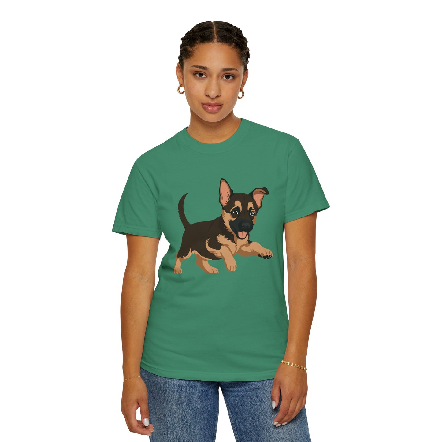 Unisex Dog Lover T-Shirt With a Graphic of Cute Playing German Shepherd Puppy