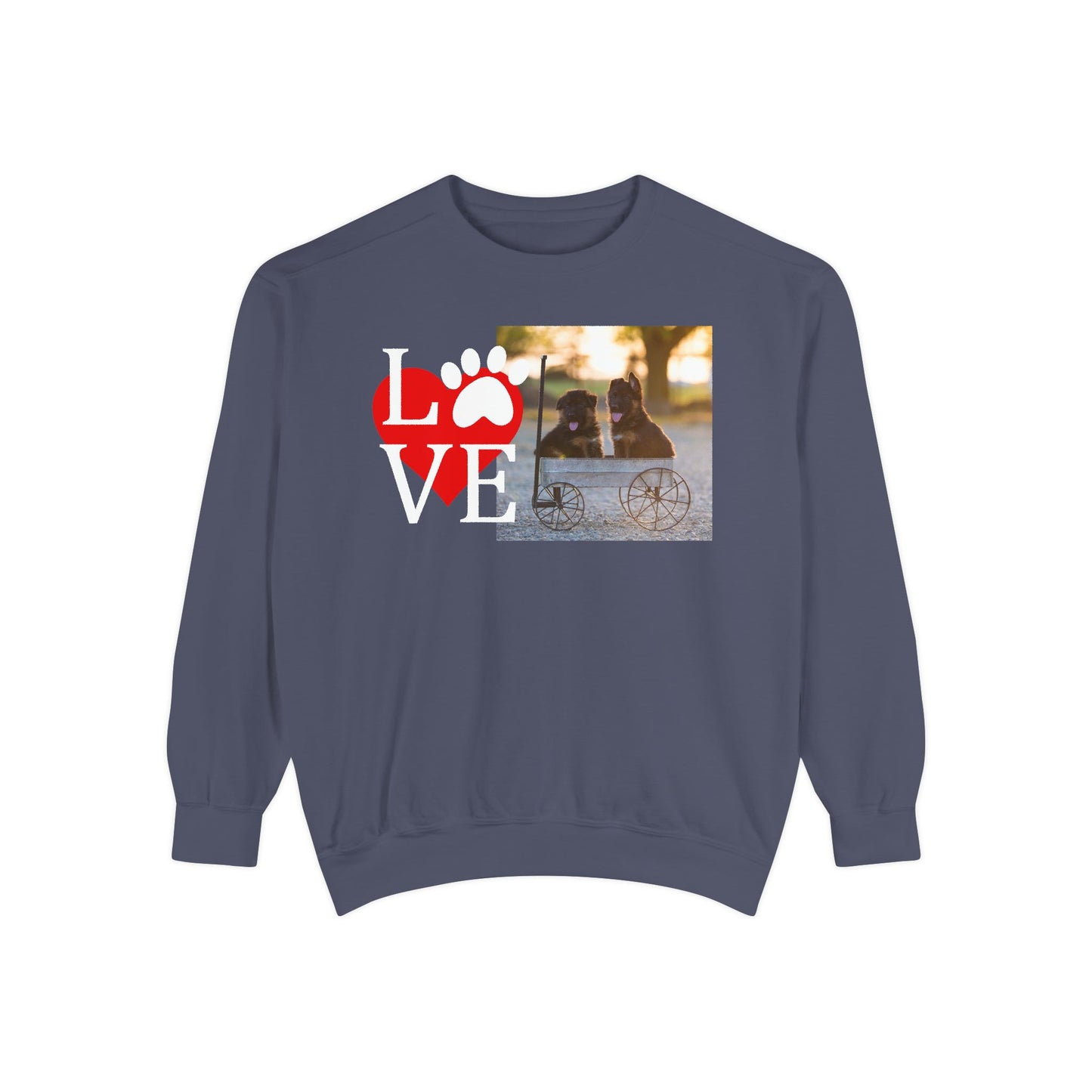 Love Paw Unisex Garment-Dyed Sweatshirt - Cozy Pet Apparel for Animal Lovers