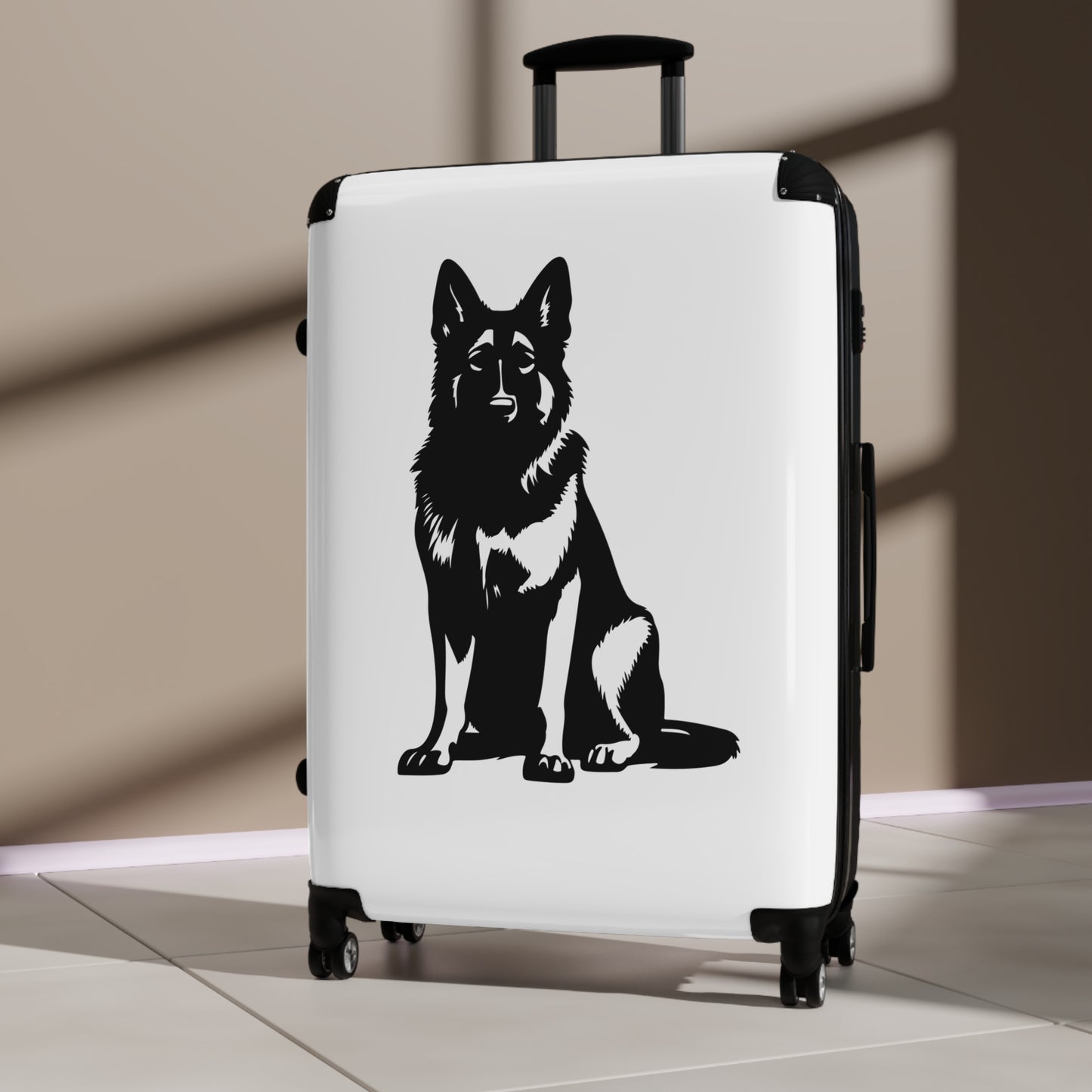 Personalized Dog Design Suitcase Featuring a Graphic of Black German Shepherd Sloppily Sitting