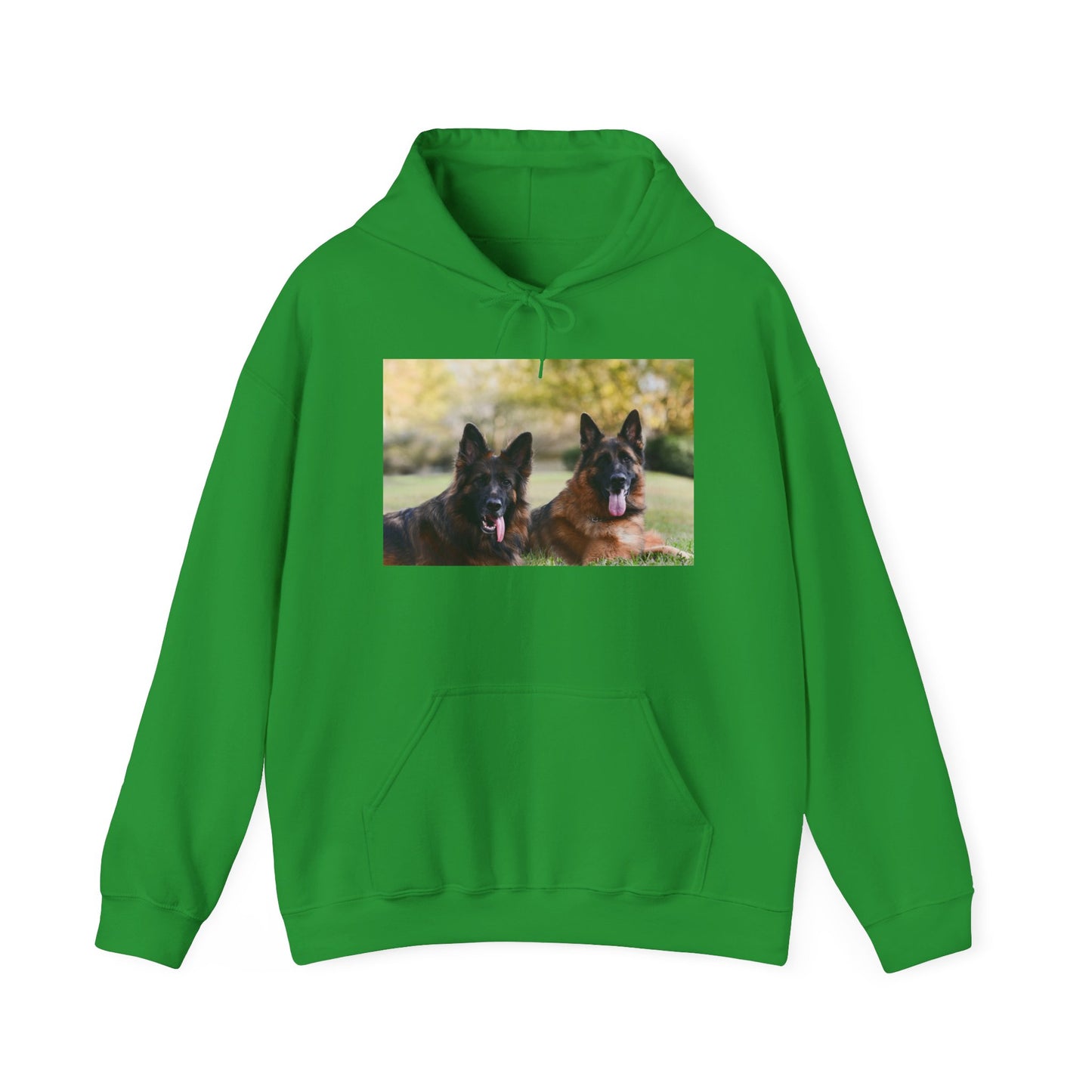 A Unisex Dog Lover Hoodie With Two German Shepherds Lying On The Ground Leaving Tongues Out