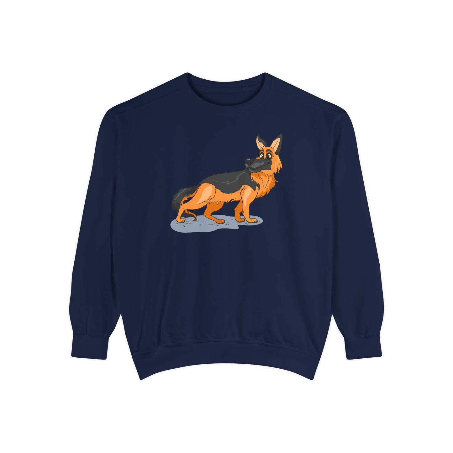 Unisex Dog Lover Sweatshirt With a Cartoon of Astonished German Shepherd Turning His Head