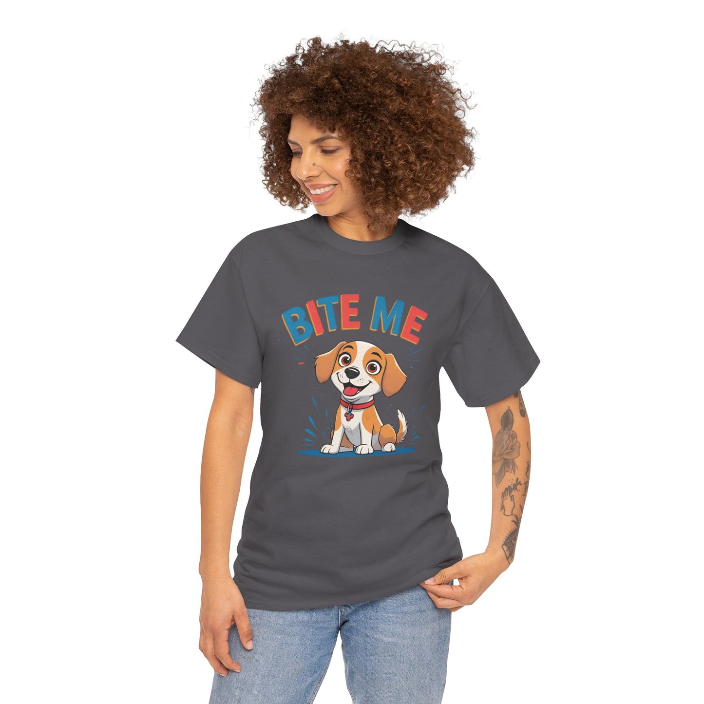 Playful Dog Lover Tee, Bite Me Unisex Cotton T-Shirt for Dog Trainers, Funny Gift for Dog Lovers, Cute Dog Apparel