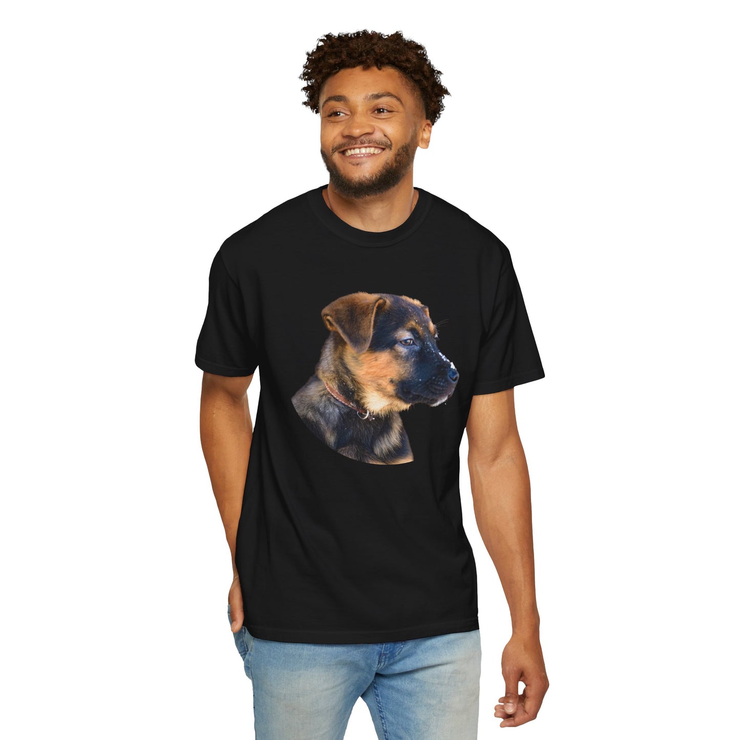 Unisex T-Shirt With Close Up Face of German Shepherd Puppy With Floppy Ears
