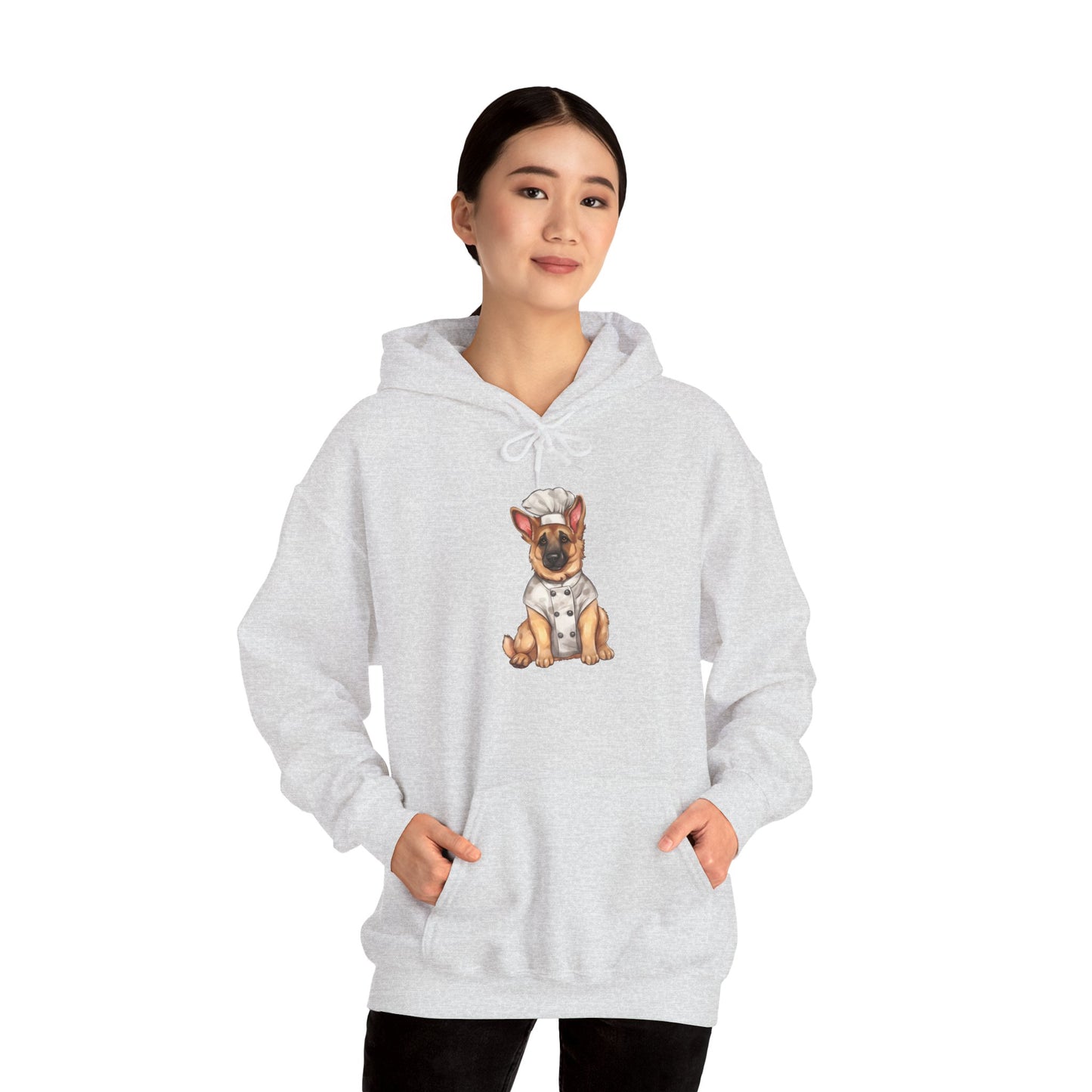 Unisex Dog Lover Hoodie With a Graphic of German Shepherd Wearing Chef Suit