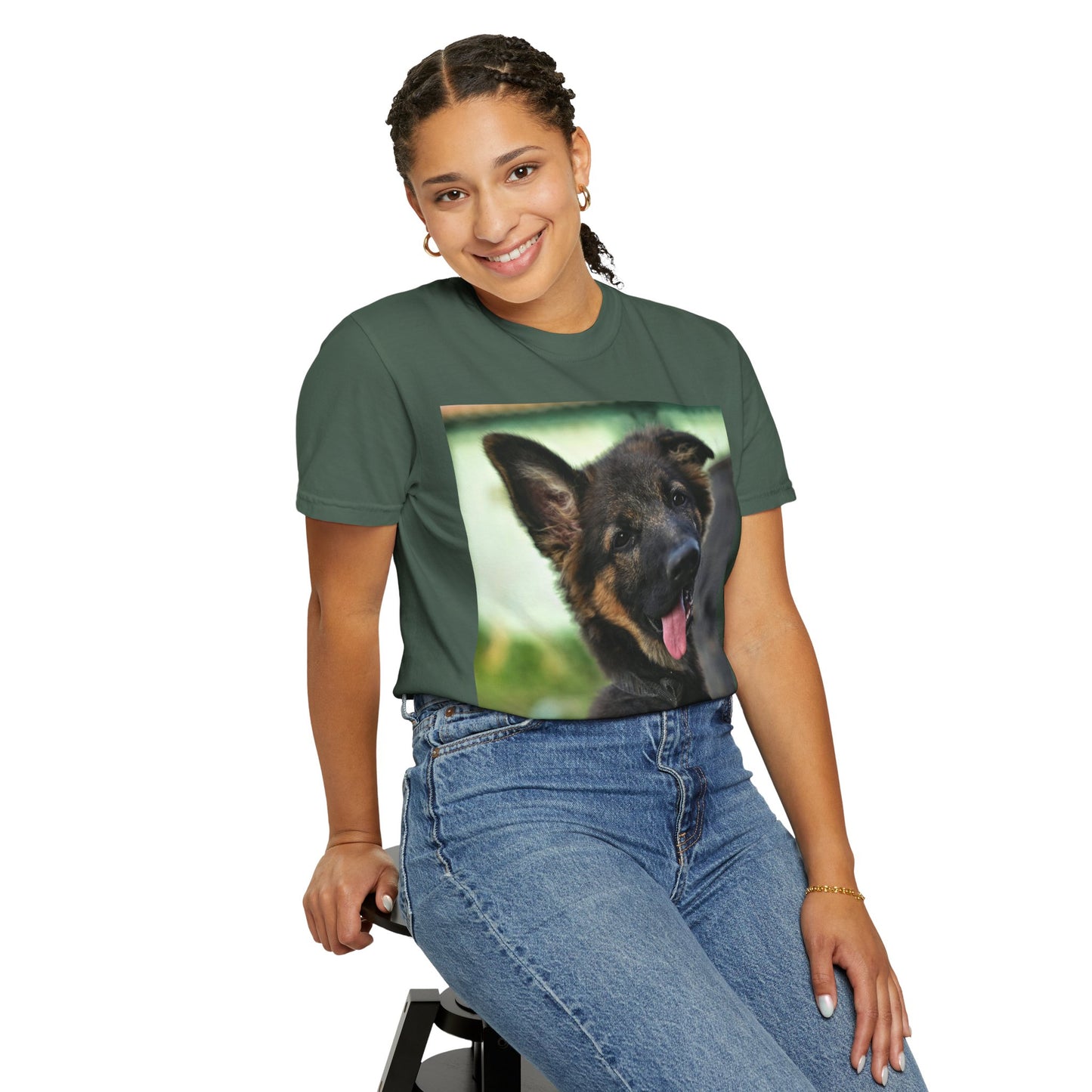Happy Dog Graphic Unisex T-Shirt Featuring Cute German Shepherd Puppy