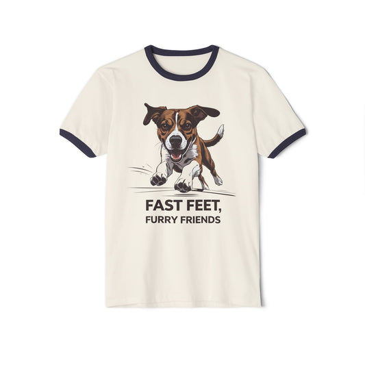 Stylish Dog Agility Ringer T-Shirt: Fast Feet, Furry Friends | Pet Enthusiast Gift, Casual Wear, Animal Lover Apparel