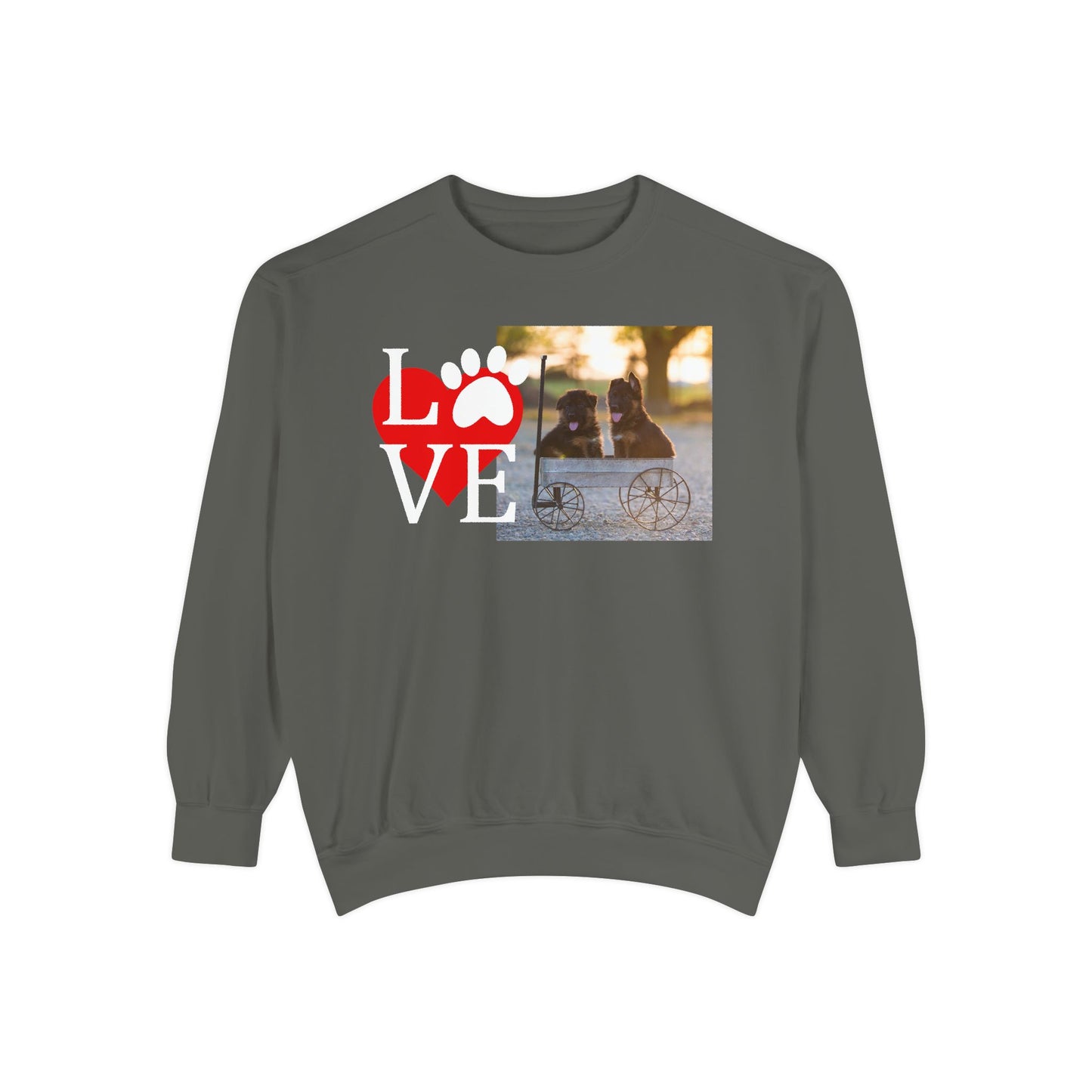Love Paw Unisex Garment-Dyed Sweatshirt - Cozy Pet Apparel for Animal Lovers
