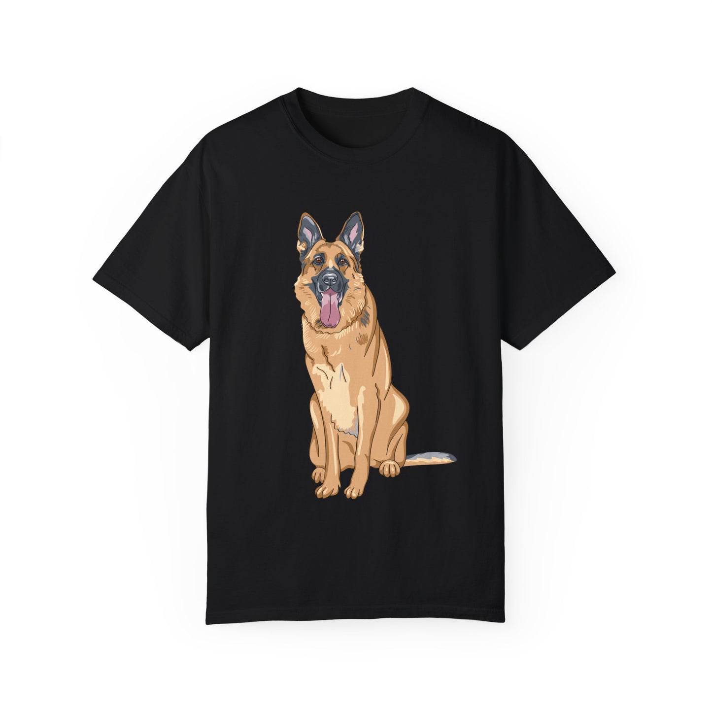 Unisex Dog Lover T-Shirt With Graphic of Giant German Shepherd Sloppily Sitting Leaving Tongue Out