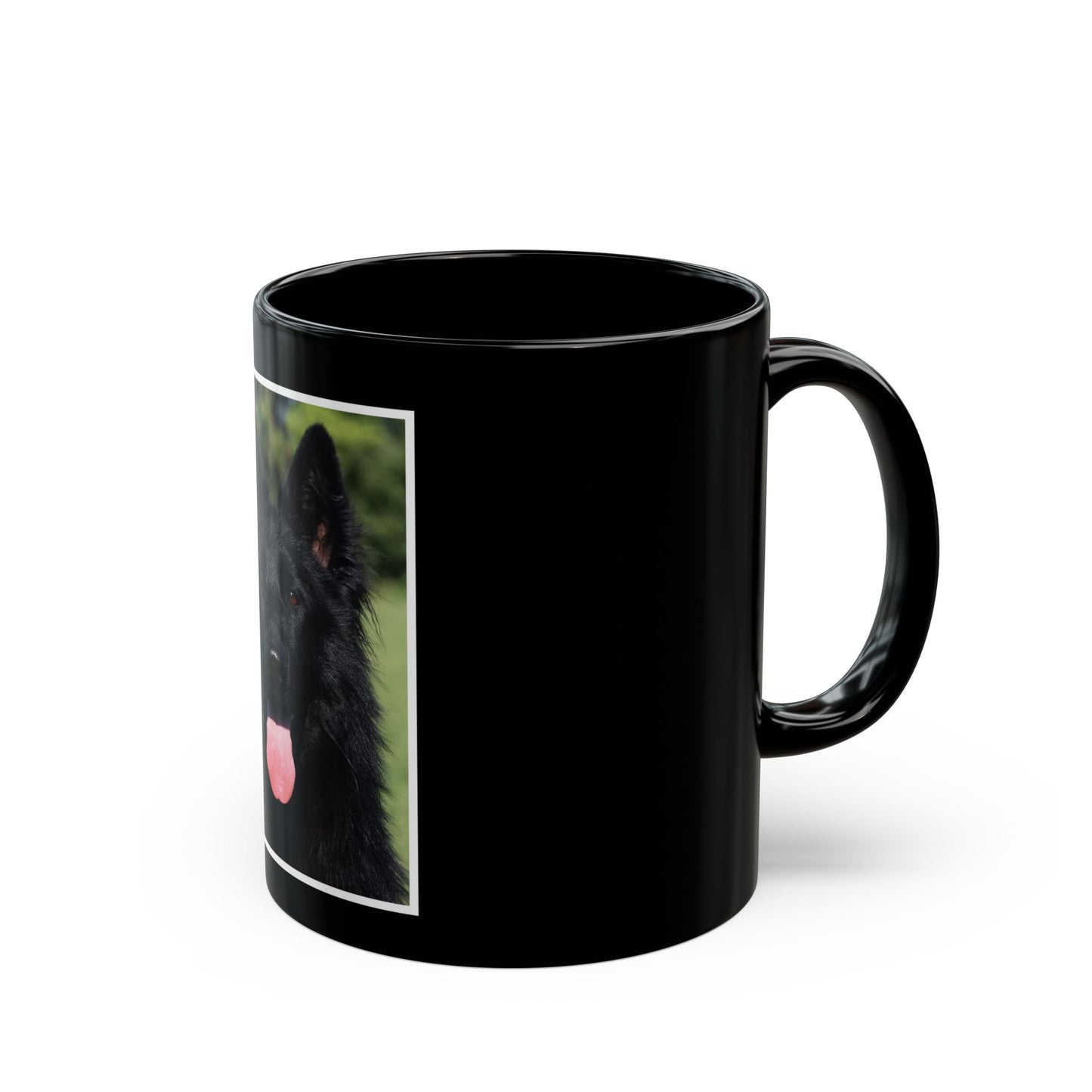 Black Dog Lover Ceramic Mug 11oz With Photo of Black German Shepherd Leaving Tongue Out