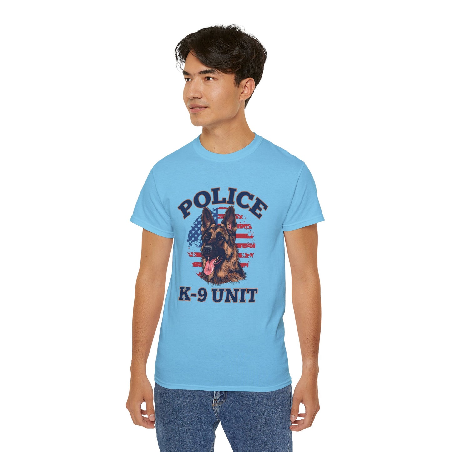 Patriotic Police K-9 Unit Tee for Dog Lovers, Unisex Cotton T-Shirt, Dog Handler Gift, Gifts for Law Enforcement