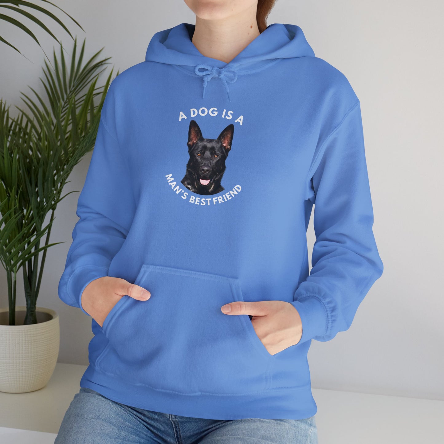 Unisex Dog Lover Hoodie With Close Up of German Shepherd and Caption A Dog Is A Man's Best Friend