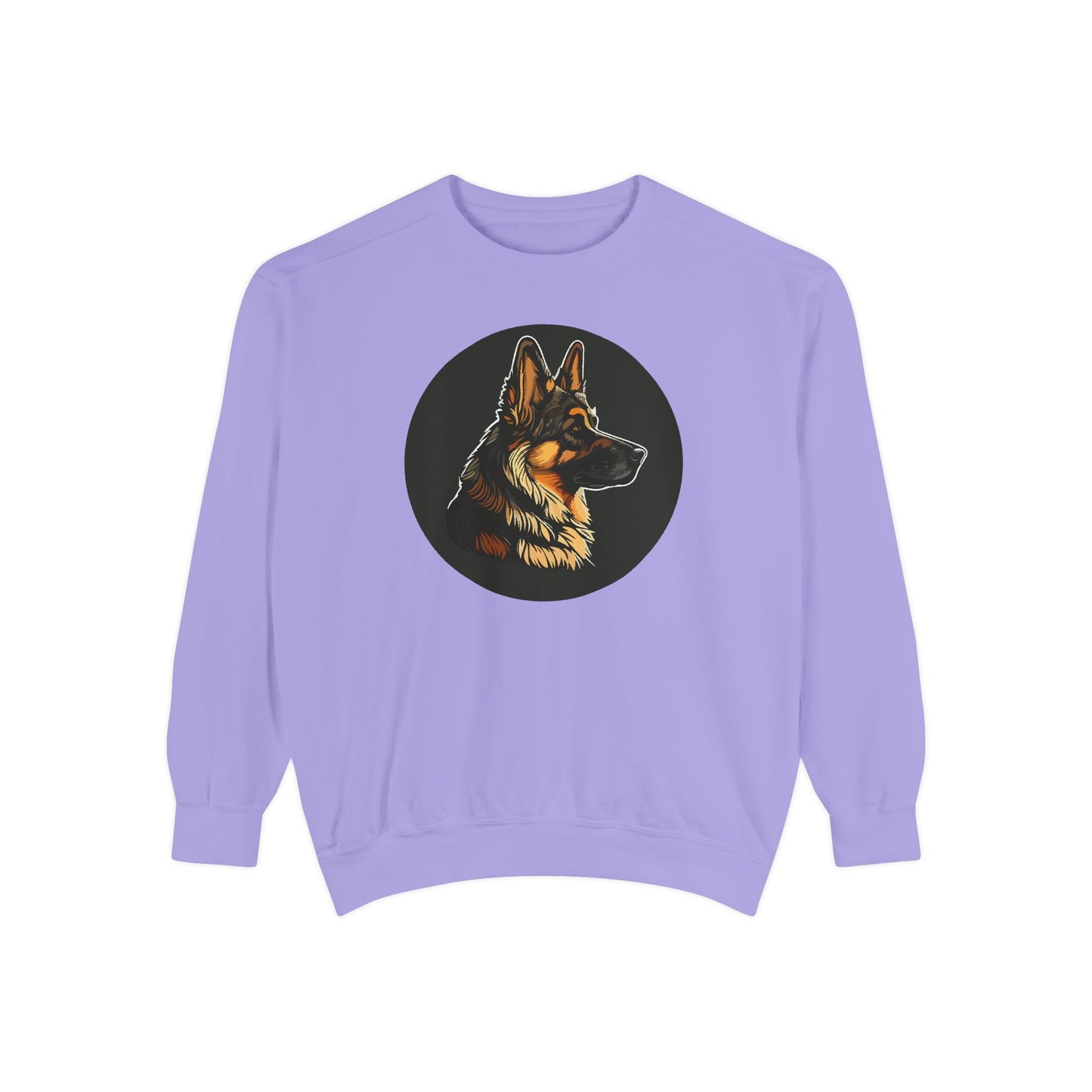 Unisex Dog Lover Sweatshirt With a Close Up Graphic of a German Shepherd Inside a Black Circle