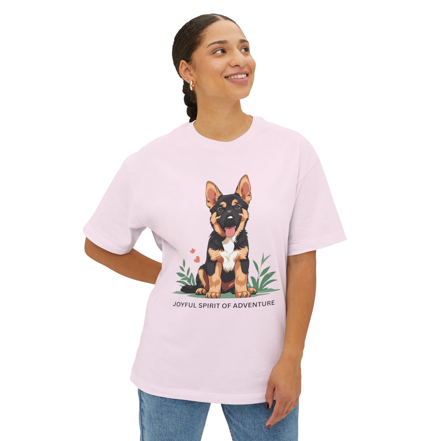 Joyful Spirit of Adventure German Shepherd Puppy Tee | Unisex Oversized Boxy T-Shirt, Pet Lover Gift, Animal Lover Apparel, Gift for Dog Owners