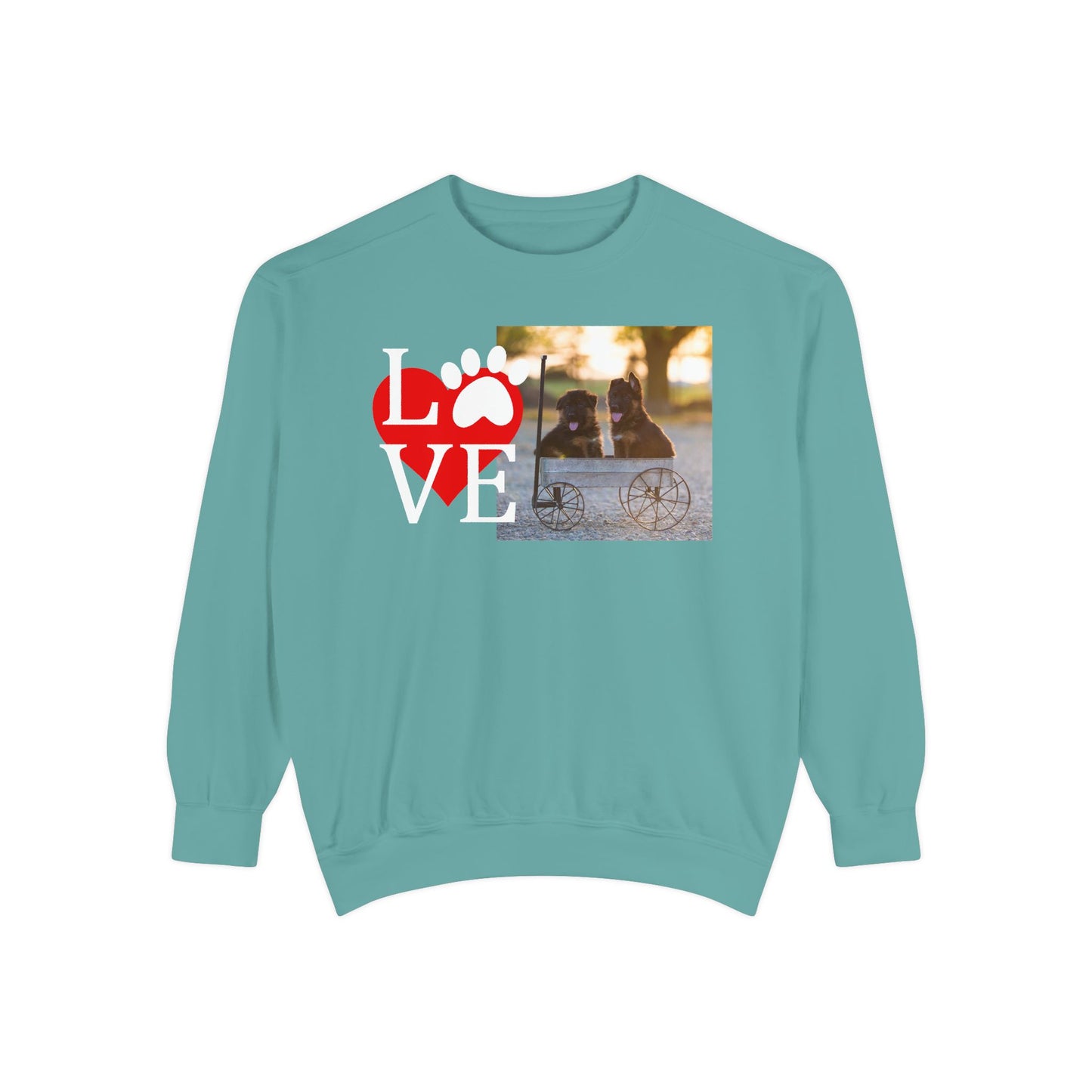 Love Paw Unisex Garment-Dyed Sweatshirt - Cozy Pet Apparel for Animal Lovers