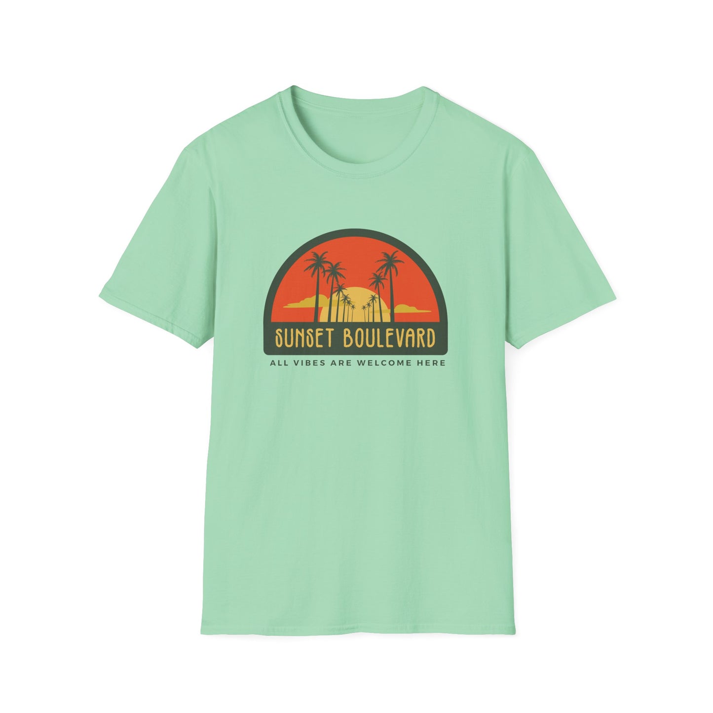 Sunset Boulevard Unisex Softstyle T-Shirt, Retro Beach Tee, Vacation Shirt, Summer Apparel, Travel Gift