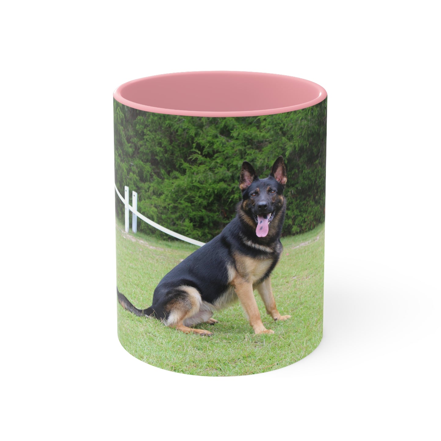 Accent Dog Lover Ceramic Mug With a Huge Working Line German Shepherd Sloppily Sitting Leaving Tongue Out