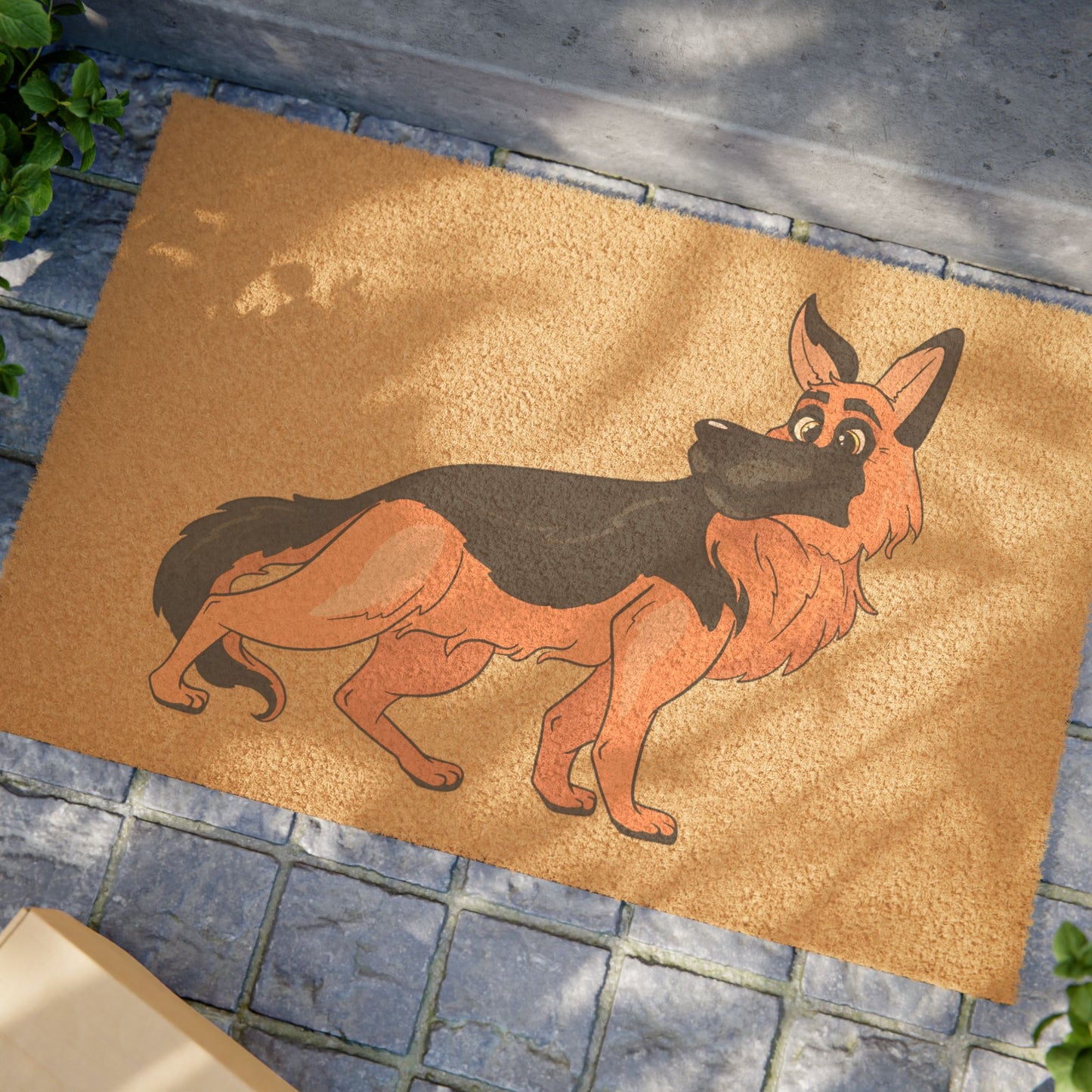 Dog Lovers Doormat Featuring a Cartoon German Shepherd Turning His Head