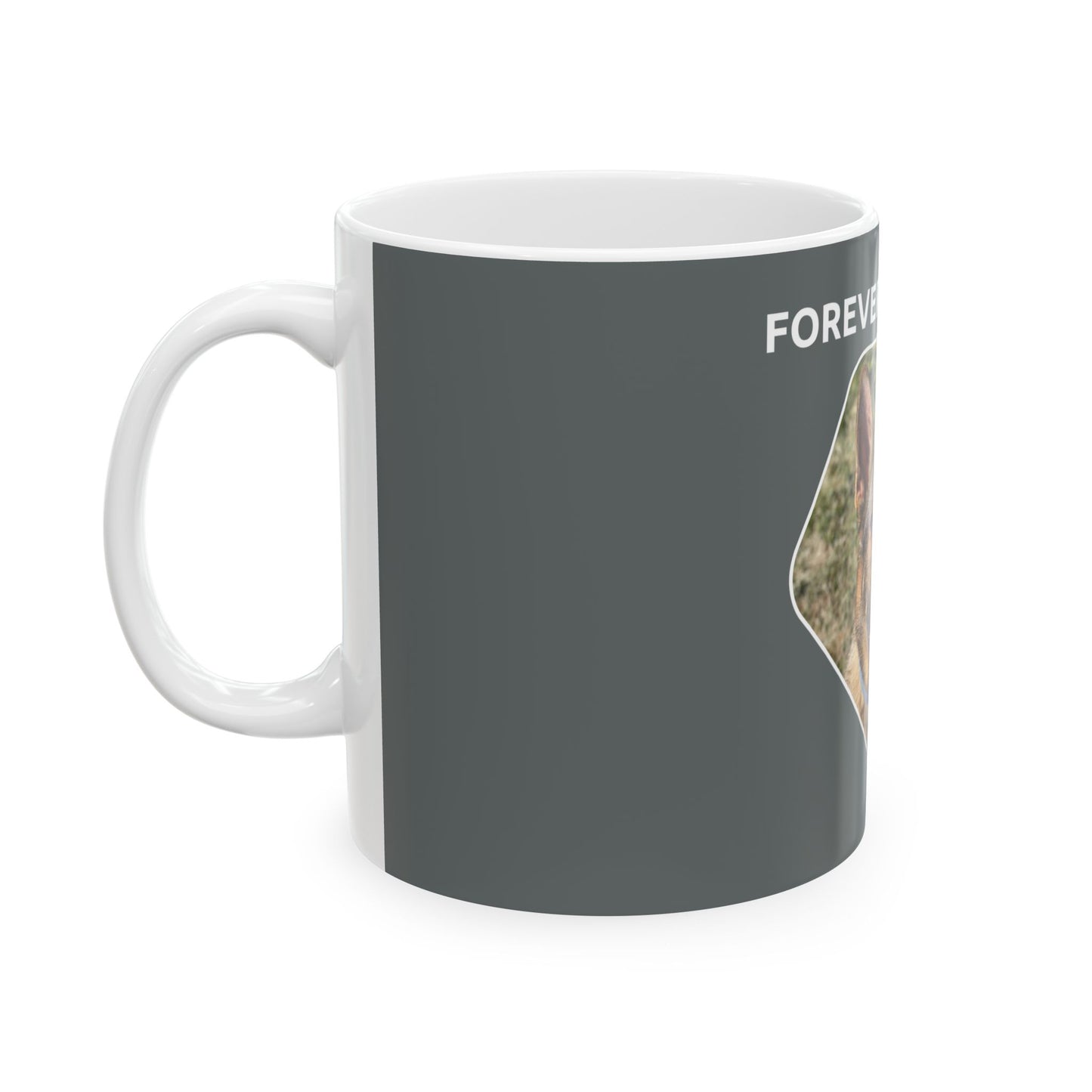 Ceramic Dog Lover Mug With a Sable German Shepherd and Caption Forever By My Side