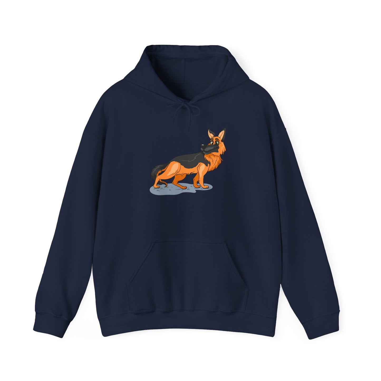 Unisex Dog Lover Hoodie With a Cartoon of Astonished German Shepherd Turning His Head