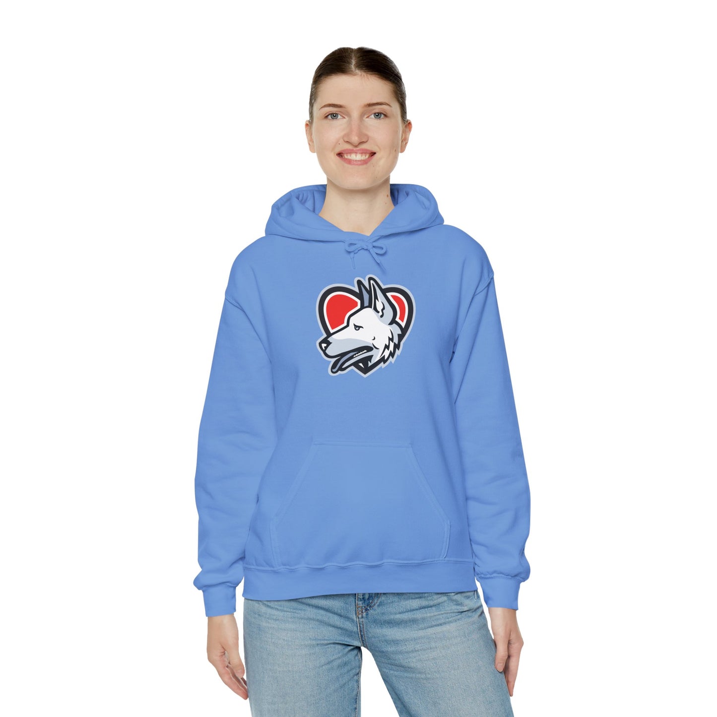 Unisex Dog Lover Hoodie With a Close Up Graphic of German Shepherd Placed Inside Red Heart