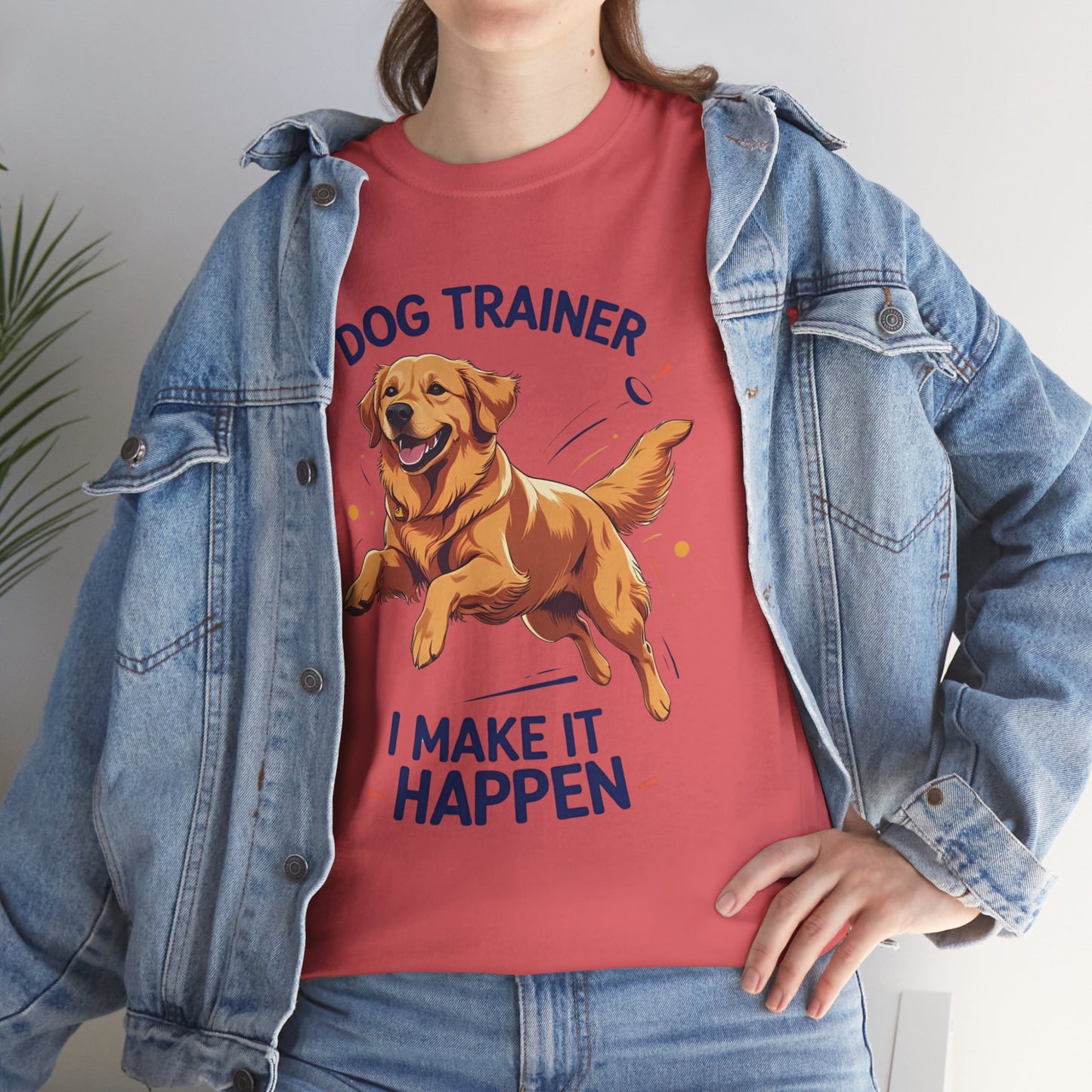 Dog Trainer Unisex Heavy Cotton Tee - I Make It Happen, Golden Retriever, Training Sessions, Gifts, Casual Wear, Animal Enthusiasts