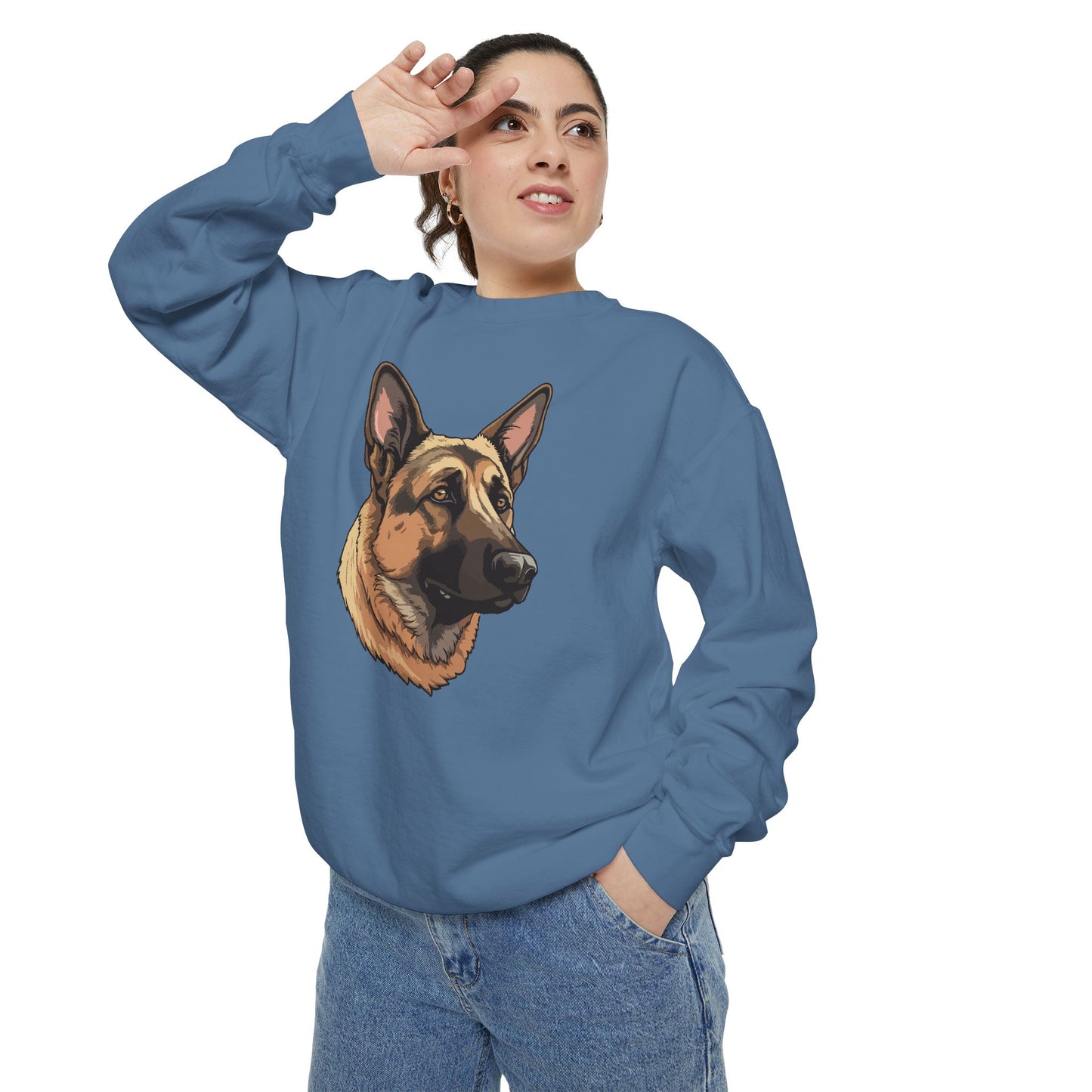 Unisex Dog Lover Sweatshirt With a Close Up Graphic of Serious German Shepherd