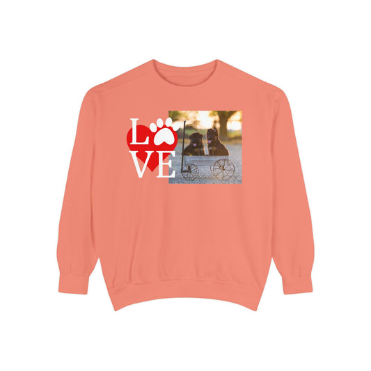 Love Paw Unisex Garment-Dyed Sweatshirt - Cozy Pet Apparel for Animal Lovers
