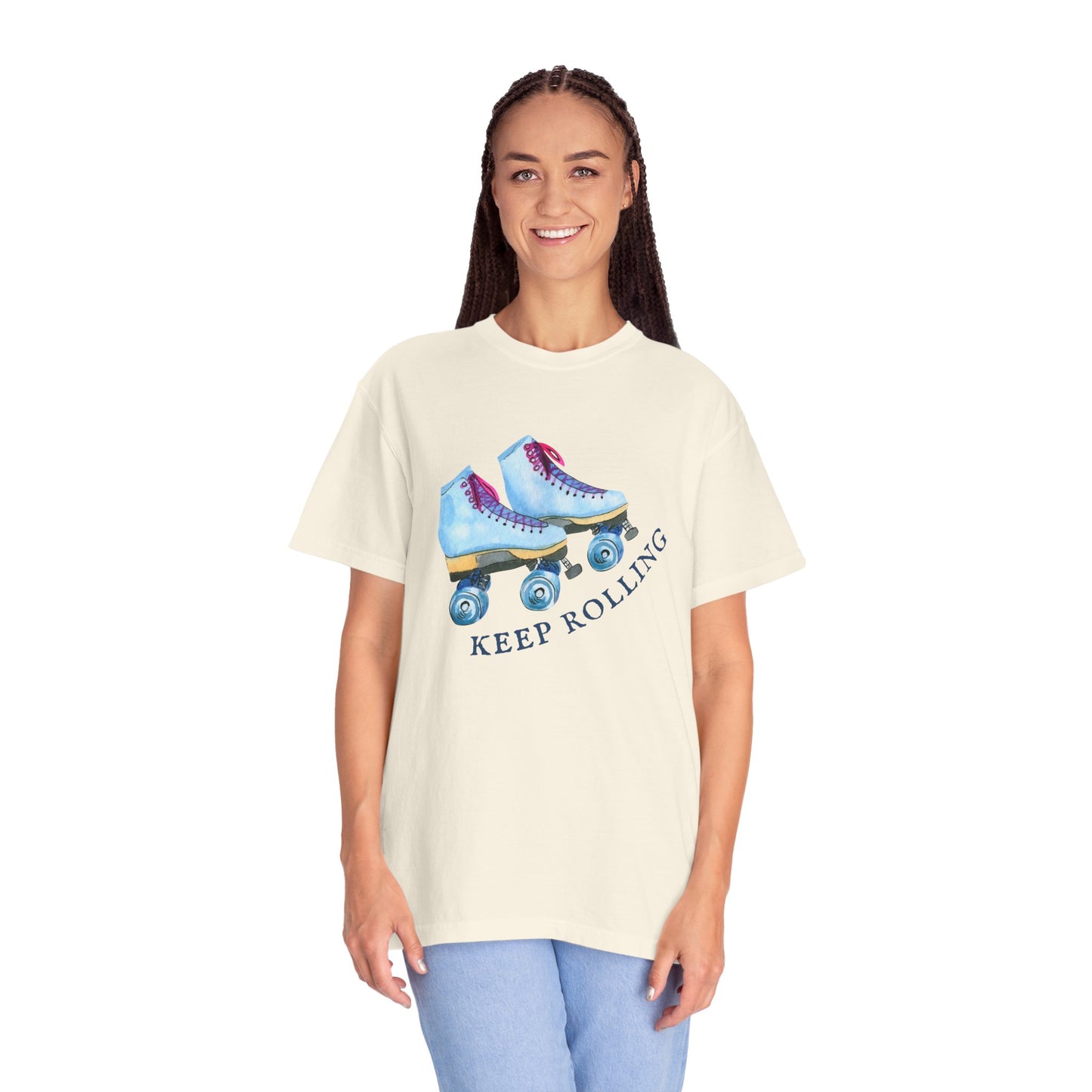 Keep Rolling Retro Roller Skates Tee, Vintage Skate T-shirt, Unisex Garment-Dyed Shirt, Fun Gift for Skating Lovers, Summer Apparel
