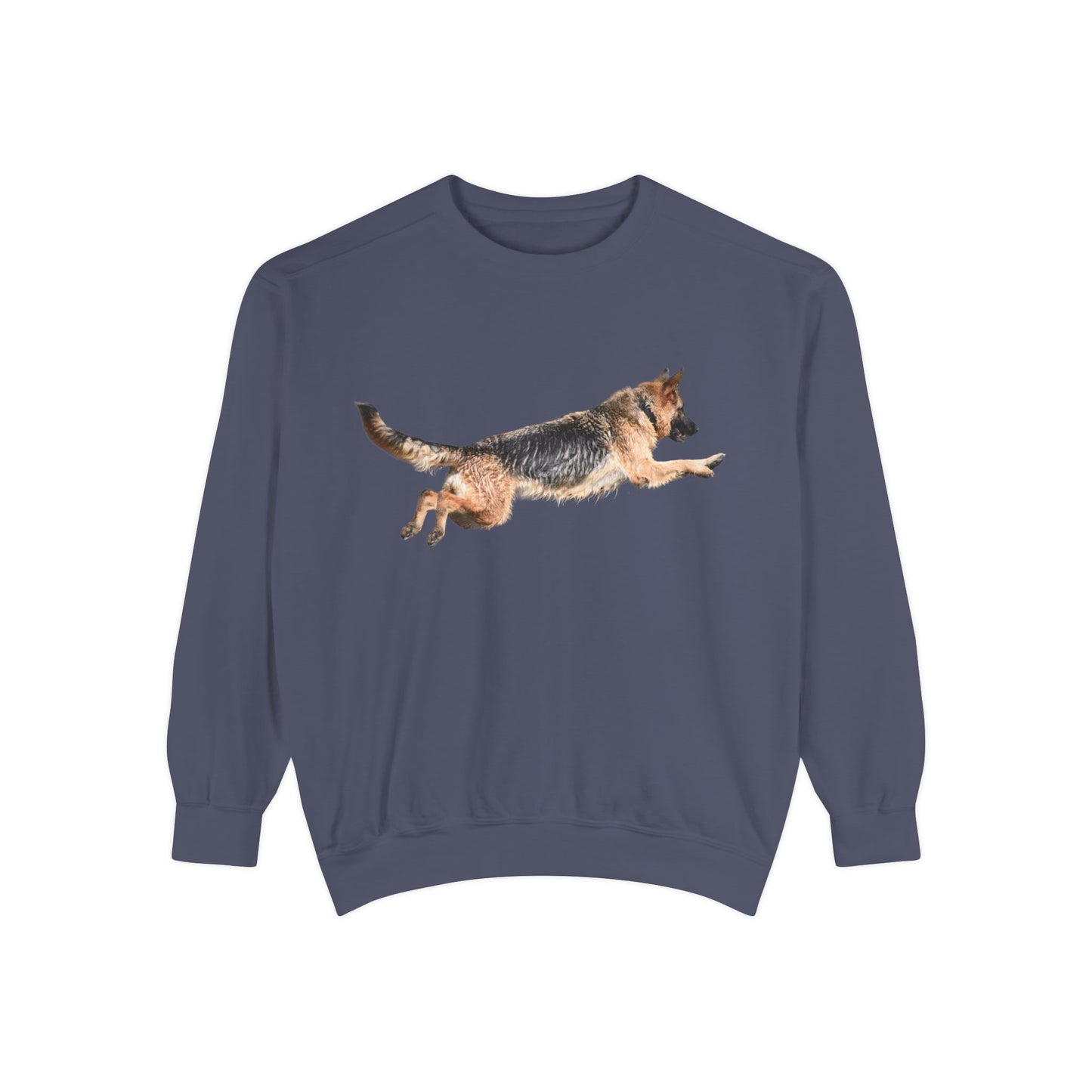 Unisex Dog Lover Sweatshirt With a Wet German Shepherd Jumping in the Air