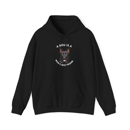 Unisex Dog Lover Hoodie With Close Up of German Shepherd and Caption A Dog Is A Man's Best Friend