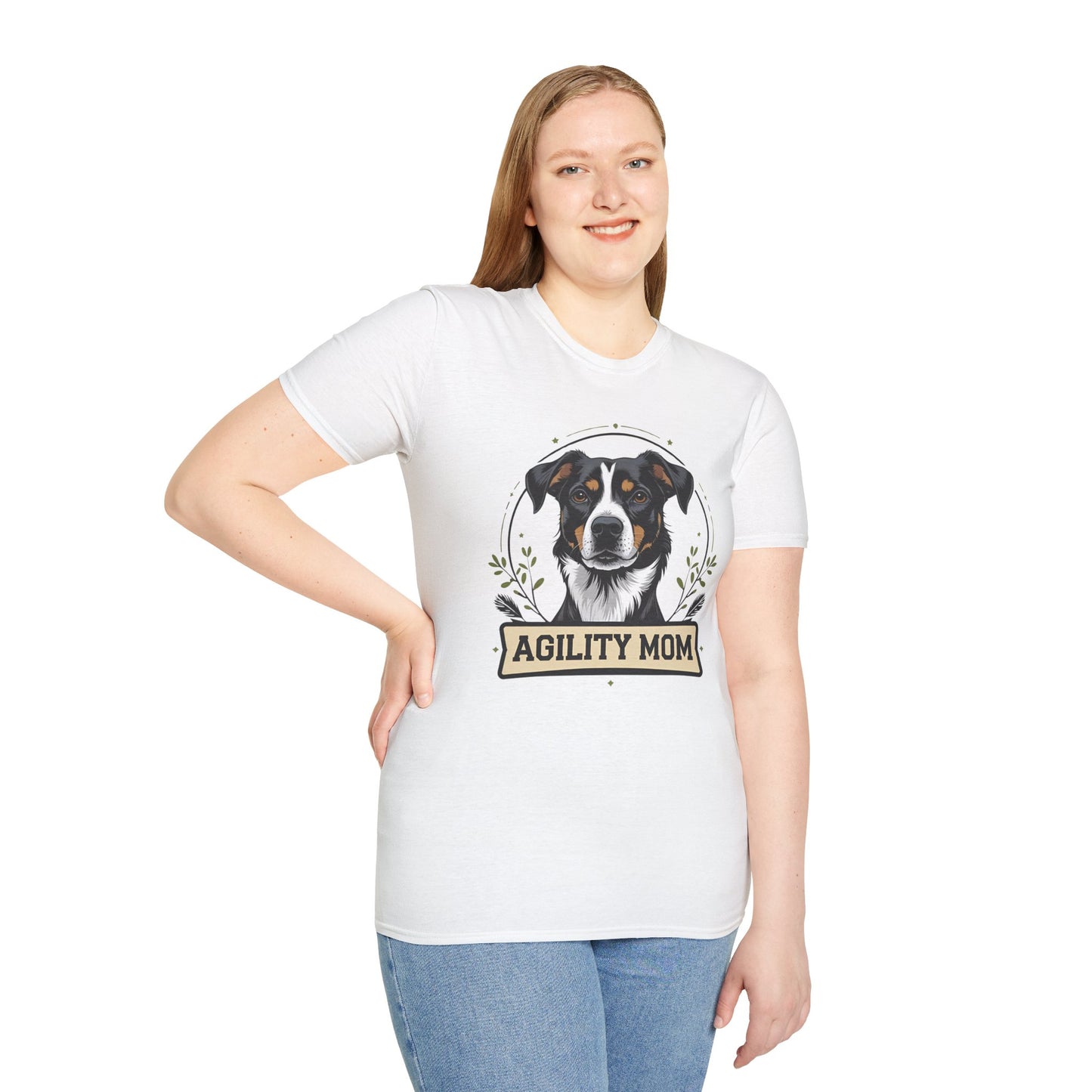 Agility Mom Unisex Softstyle T-Shirt | Perfect Gift for Dog Lovers, Pet Moms, Agility Enthusiasts, Women’s Dog Apparel, Casual Wear